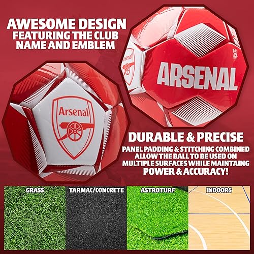 Miniatura 5 de Arsenal F.C. Balón de fútbol para adultos, adolescentes y niños, entrenamiento de fútbol talla 3, 4 o 5 - Arsenal Merchandise