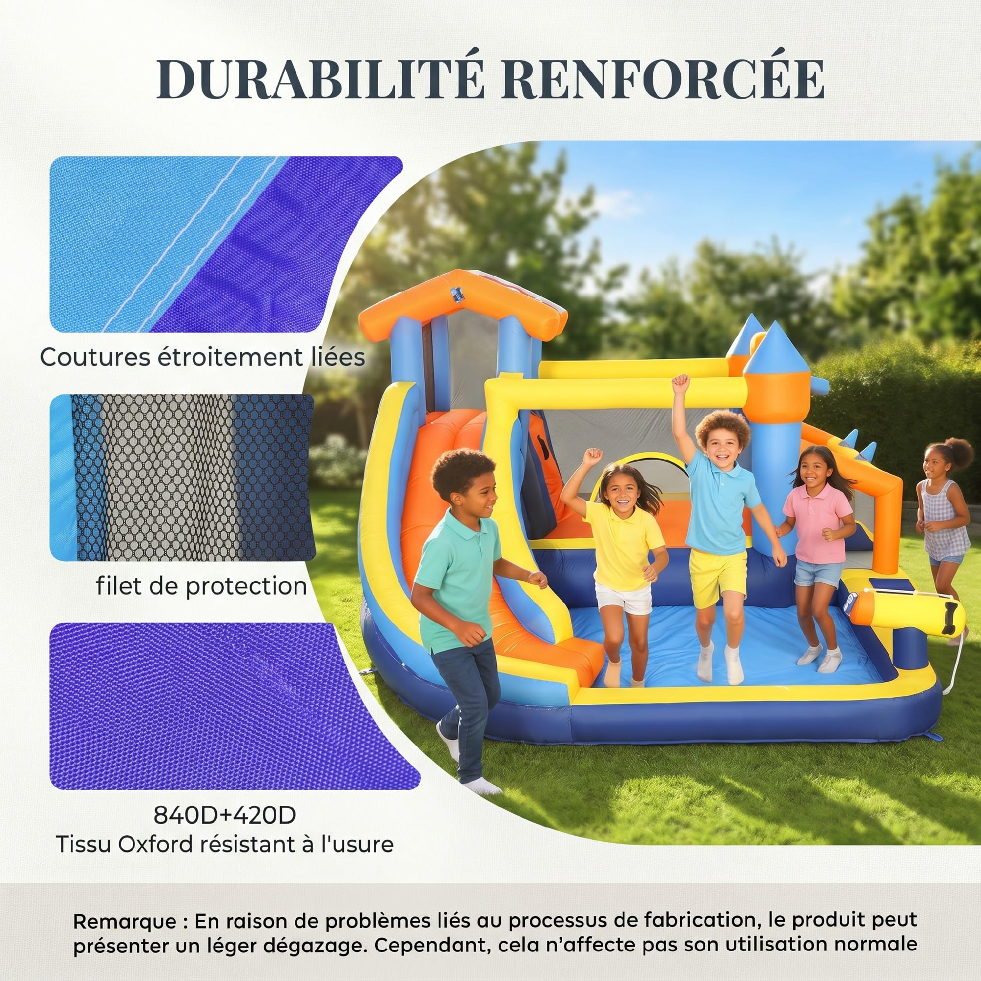 AIYAPLAY Château Gonflable avec souffleur 8 en 1 Parc Aquatique avec Toboggan, Trampoline, Piscine à balles, But de Football, Mur d'escalade, Panier de Basket, Jeu d'anneaux 350x325x210cm