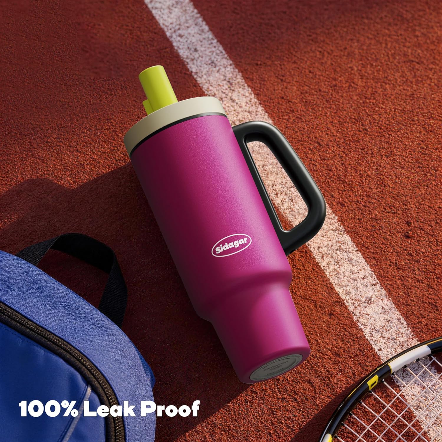 36 oz Tumbler with Handle and Straw, Ceramic Lined Water Bottle Vacuum Insulated Cup, Stainless Steel Travel Mug with Lid,Fits Cup Holder, Leak Resistant Press-in Lid, Purple - Image 5