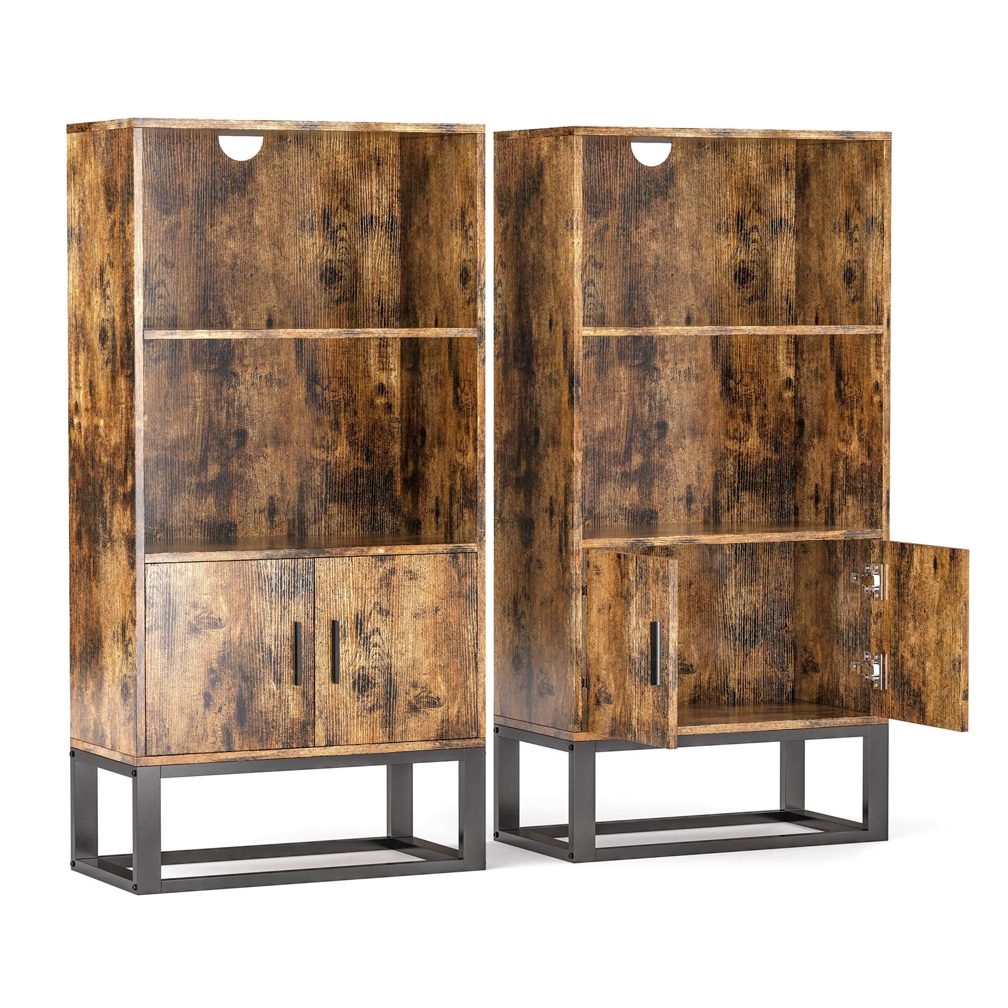 IRONCK Industrial Bookcase with Doors, Small Wood Bookcases and