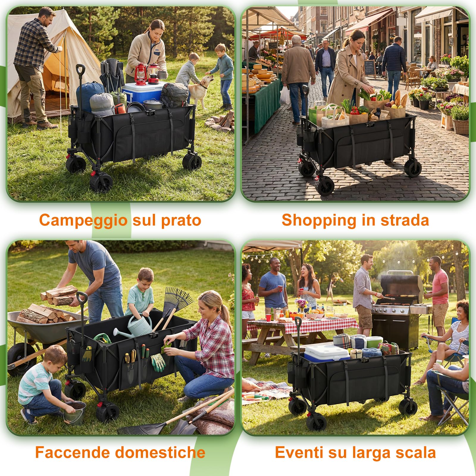 Devoko 260L carrello spiaggia 200kg carrello con ruote portatutto grandi,carrellos pieghevole Con Braccioli Regolabili e Tasche Laterali per Giardino Campeggio all'aperto Ogni Tipo di Terreno, Nero