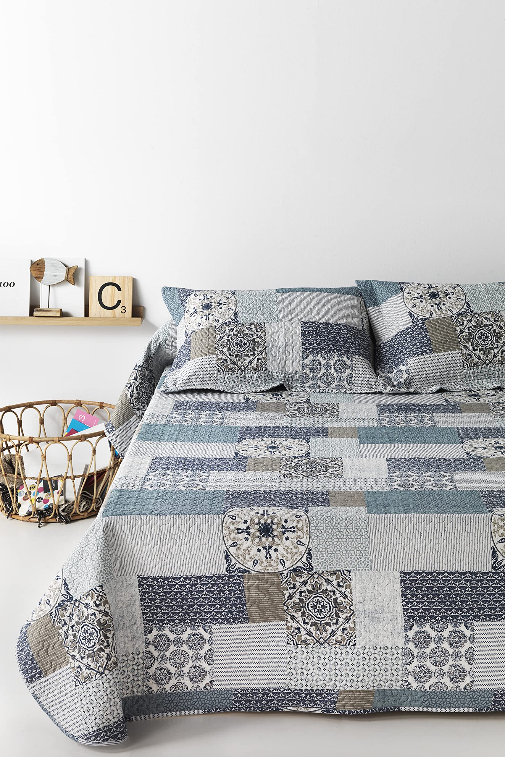 VENPRODÍN | Colcha 100% Poliester Estampada con 2 Fundas de Almohada para Cama de 150 y 135 (Cama de 135 (235x260 cm))