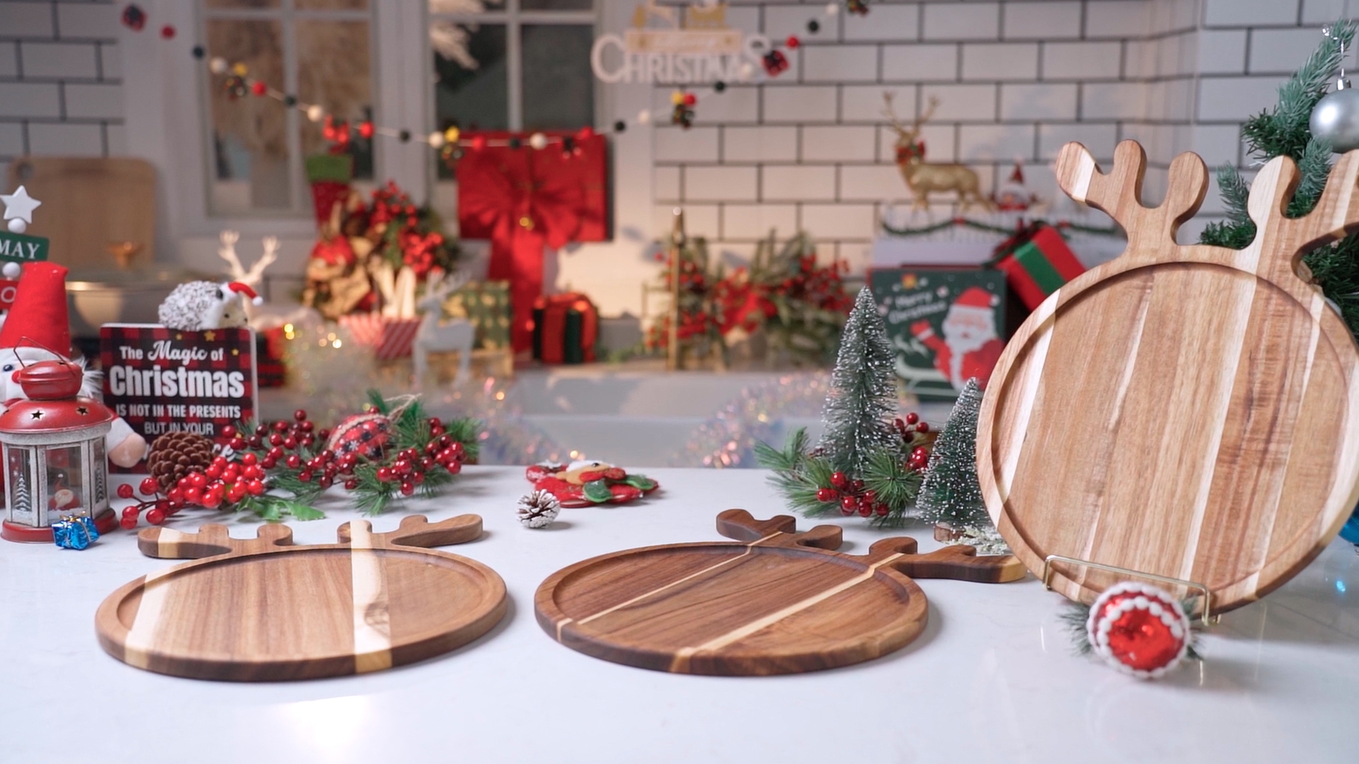 Ziliny 6 Pcs Christmas Appetizer Platter 12 Inch Christmas Cutting Board Acacia Serving Trays Wood Charcuterie Board Tray Snack Dessert Candy Dish Plate for Kitchen Gifts(Christmas Tree) miniatura 7