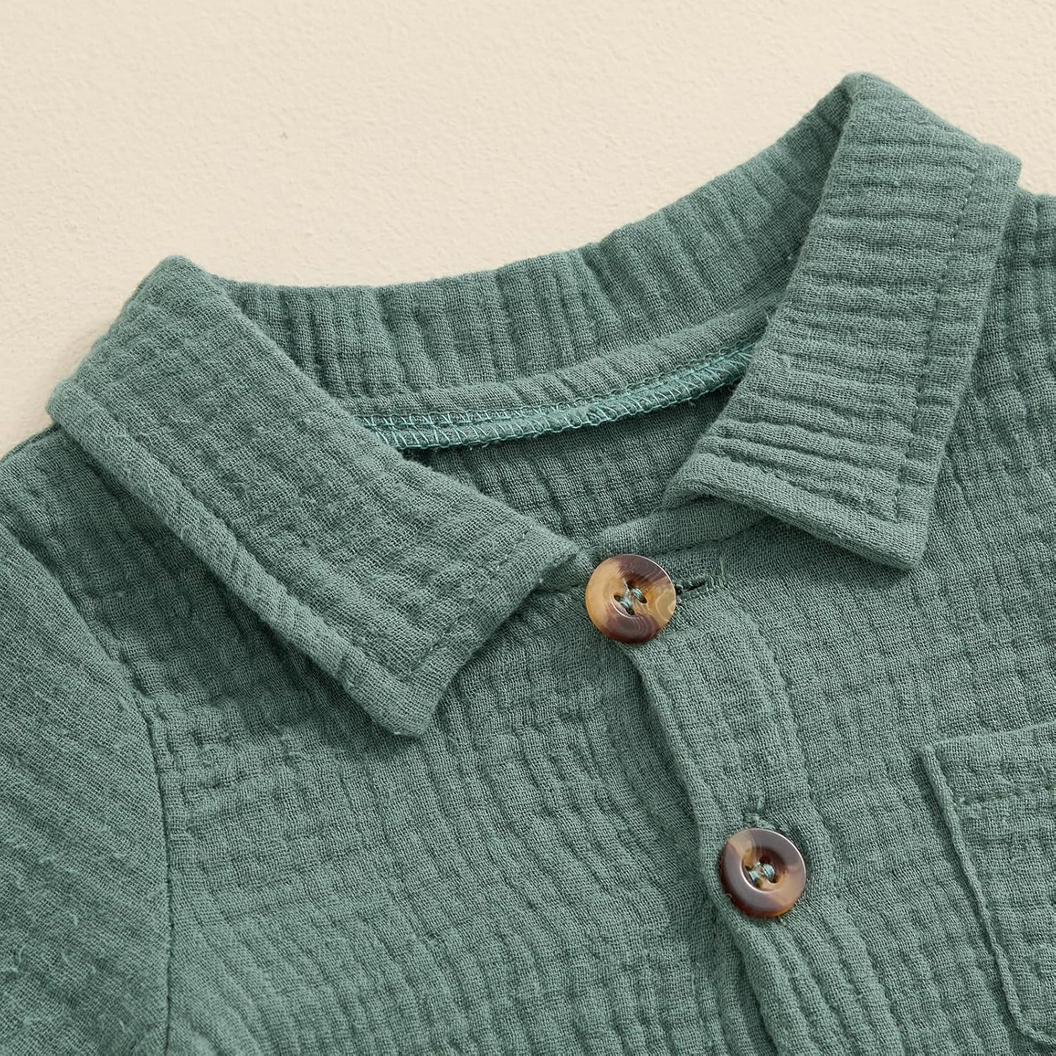 Honganda Summer Baby Boy Cotton Linen Jumpsuit Short Sleeve Button Down Playsuit Romper One Piece Outfit 0-24M - Image 4