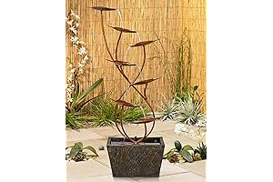 Premium Ashton Curved Leaf Design Outdoor Floor Fountain, 41" cascading décor water feature