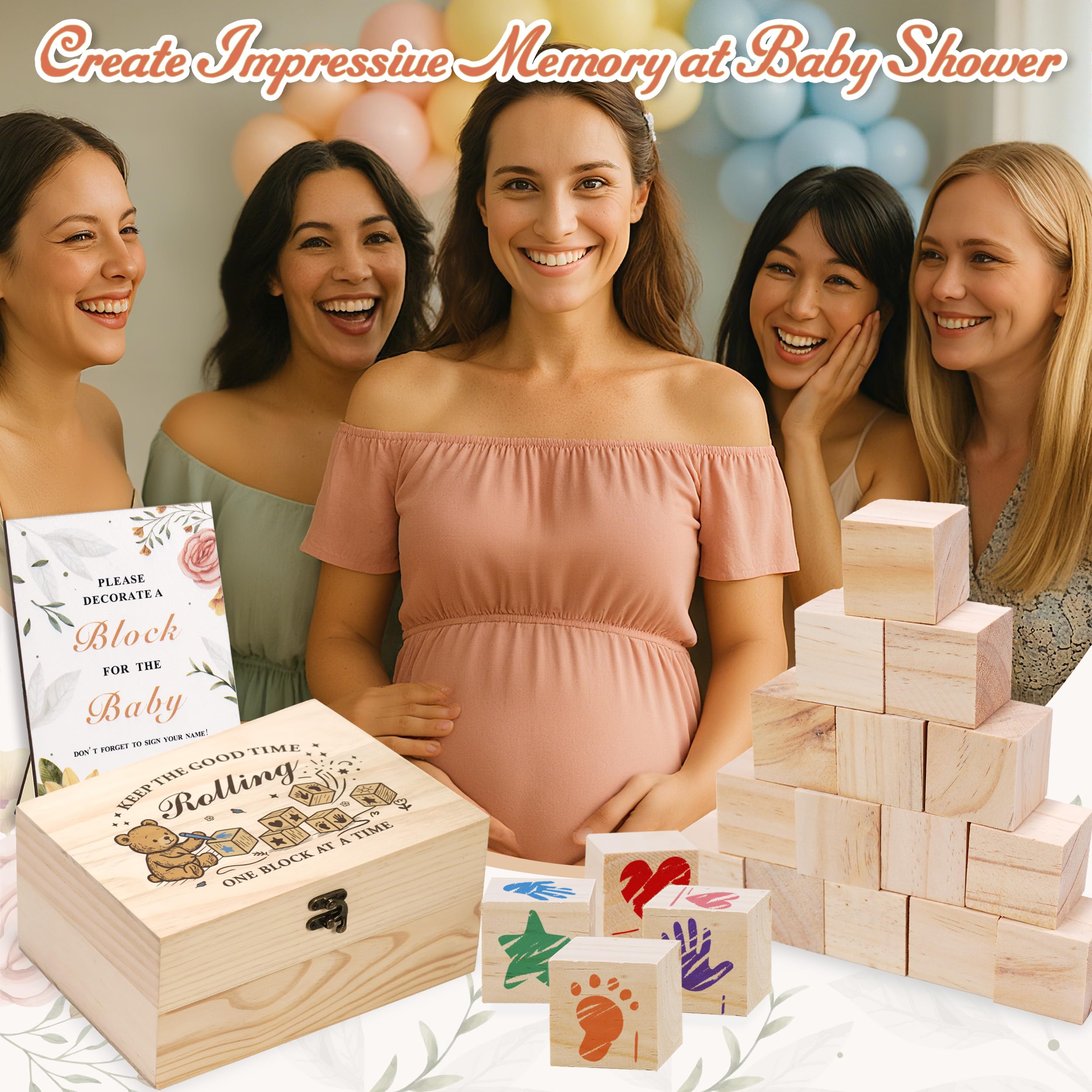 78-częściowy zestaw do zabawy na baby shower, zestaw tabliczek dla chłopców i dziewczynek, drewniane pudełko i tabliczka, puste drewniane bloki do samodzielnego rysowania, markery, gra na baby shower
