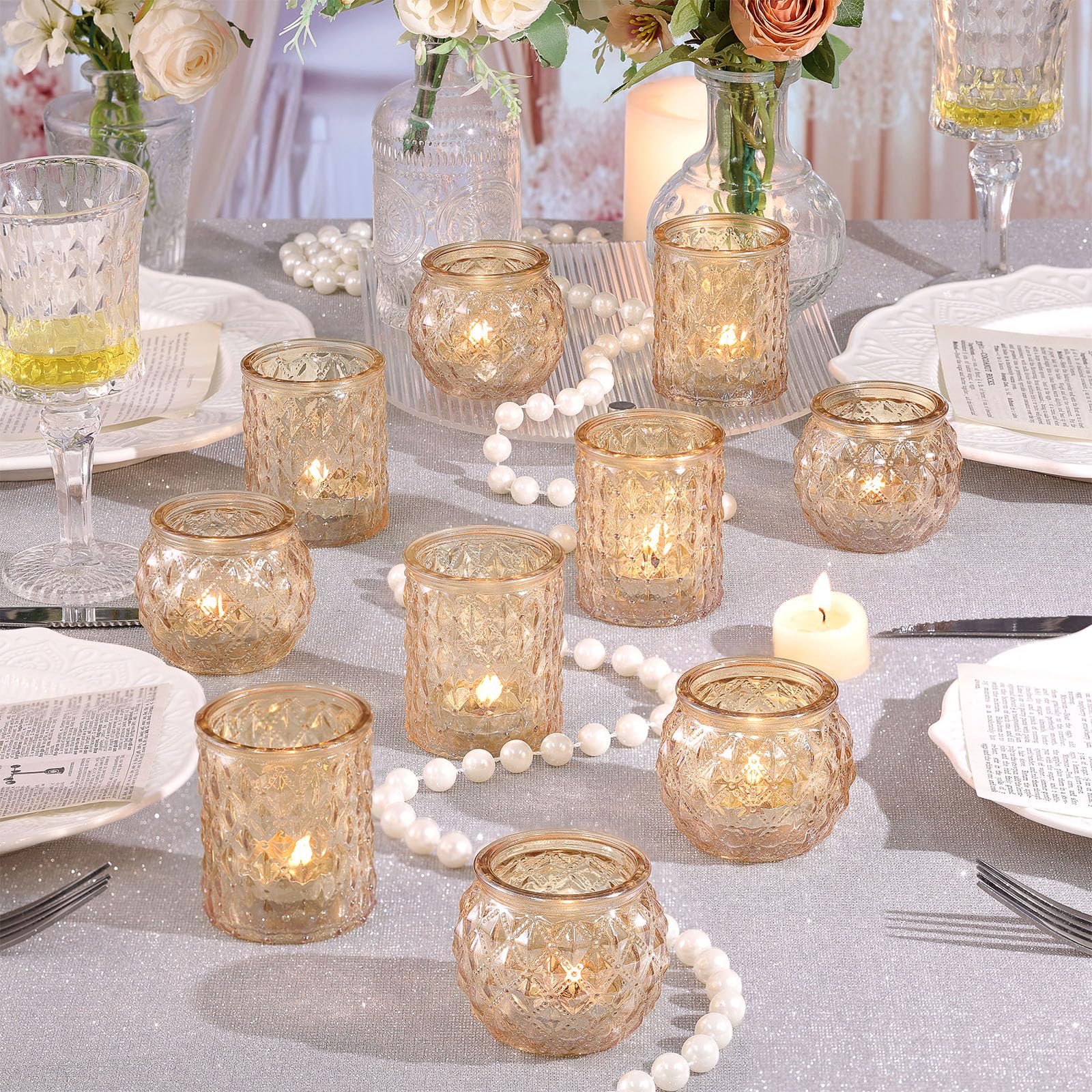 NITIME Lot de 12 photophores dorés assortis bougeoirs mariage décoration fête