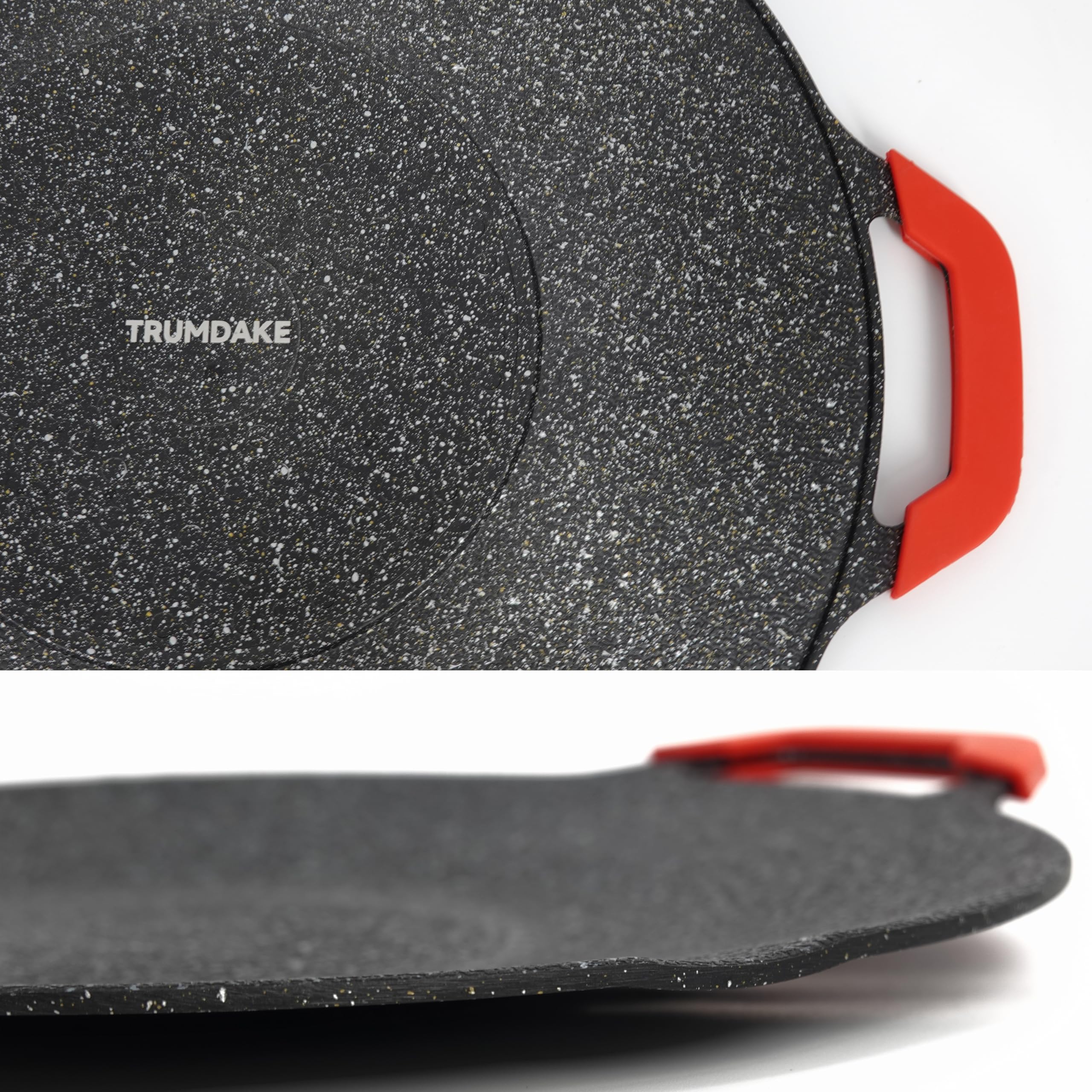 TRUMDAKE Non-Stick Aluminum Korean Grill Pan 13 Inch Camp Fire BBQ Natural Material 6 Layer Coating Griddle Pan Induction Gas Stove Electric Cooktop Silicone Mitts Heat Resistant 1 Pair