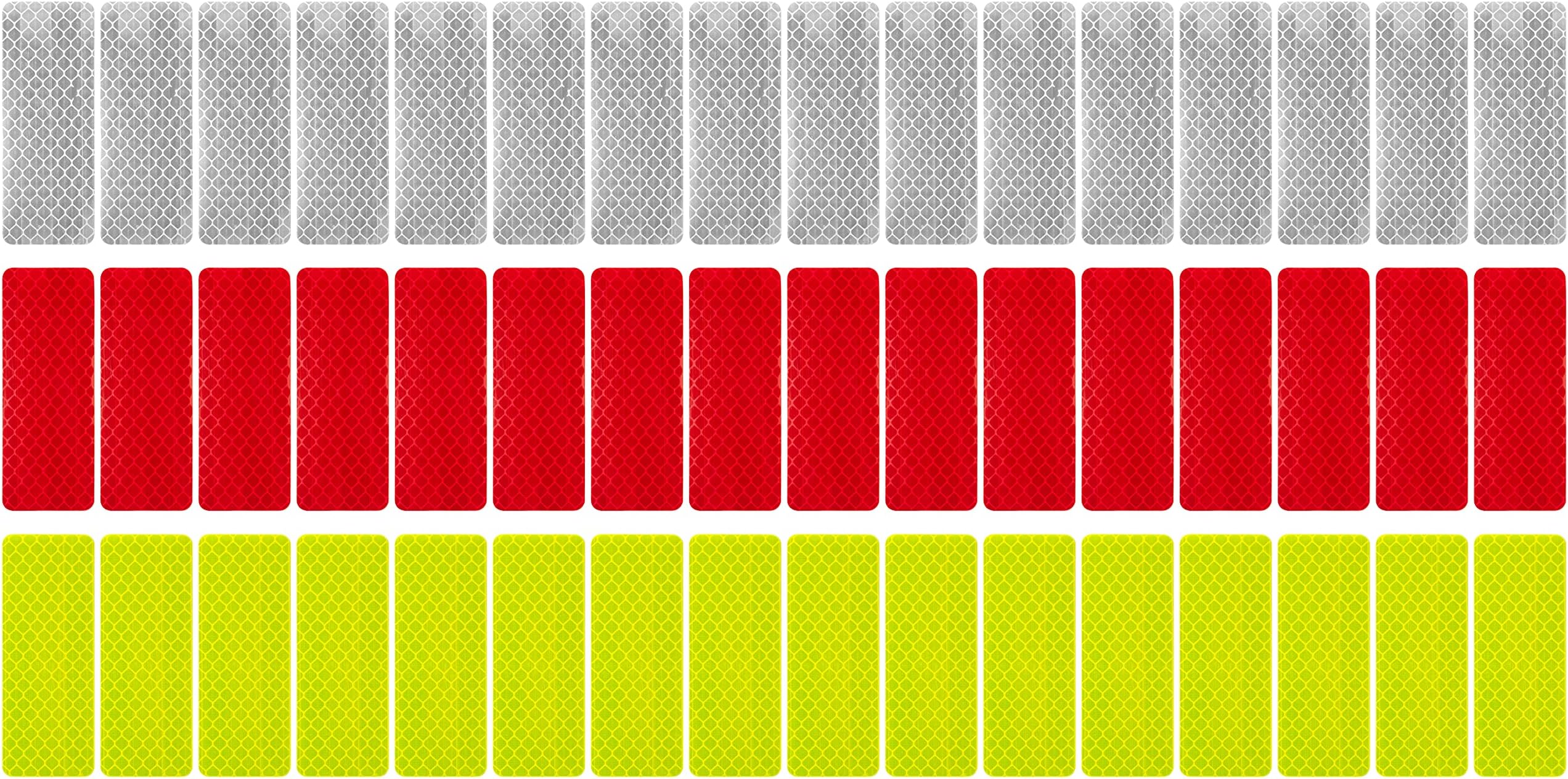 Typhon East Waterproof Reflective Stickers, 48pcs, Diamond Grade DG3 Hi Vis Decals, Multi-Color Pack with White, Red, and Yellow Safety Reflector Stickers, for Car, Bike, Motorcycle, Trailer, Running