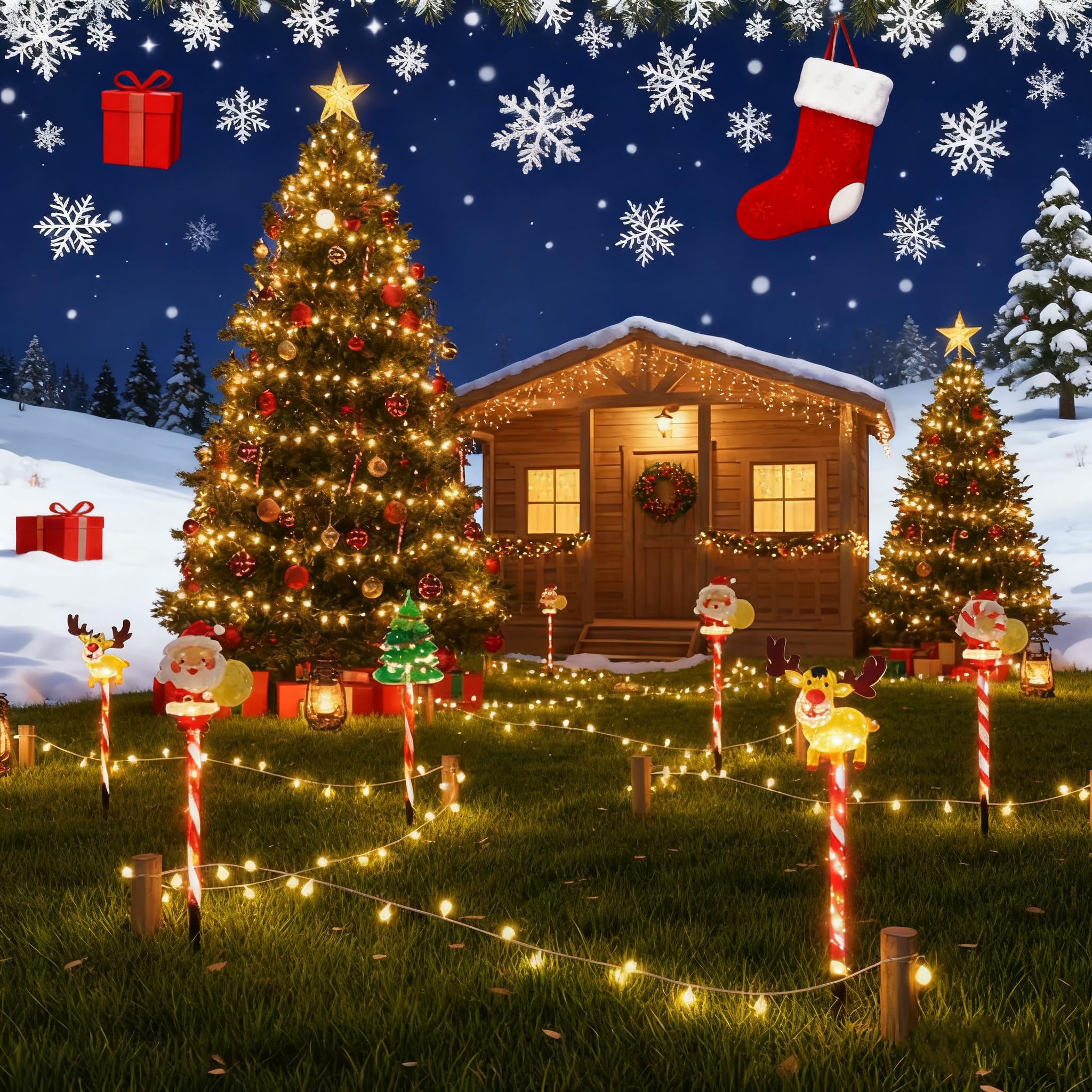 Luci natalizie a energia solare, confezione da 6, luci decorative a LED per esterni, con due opzioni di alimentazione per cortile, portici, alberi, efficienti dal punto di vista energetico e