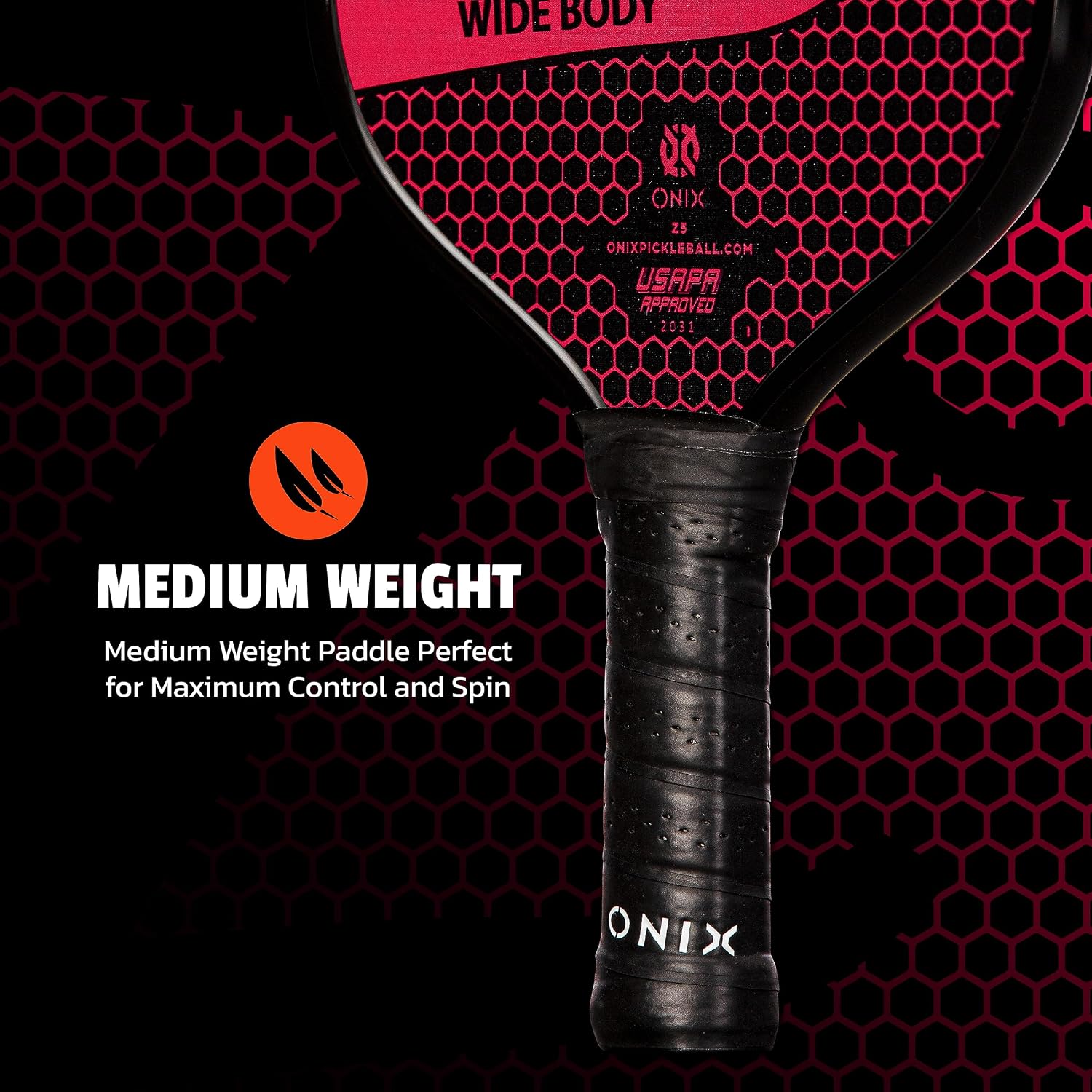 Onix Graphite MOD Z5 Carbon Fiber Pickleball Paddle with Wide-Body Shape. Honeycomb Core, Graphite Face & Cushion Comfort Pickleball Paddle Grip