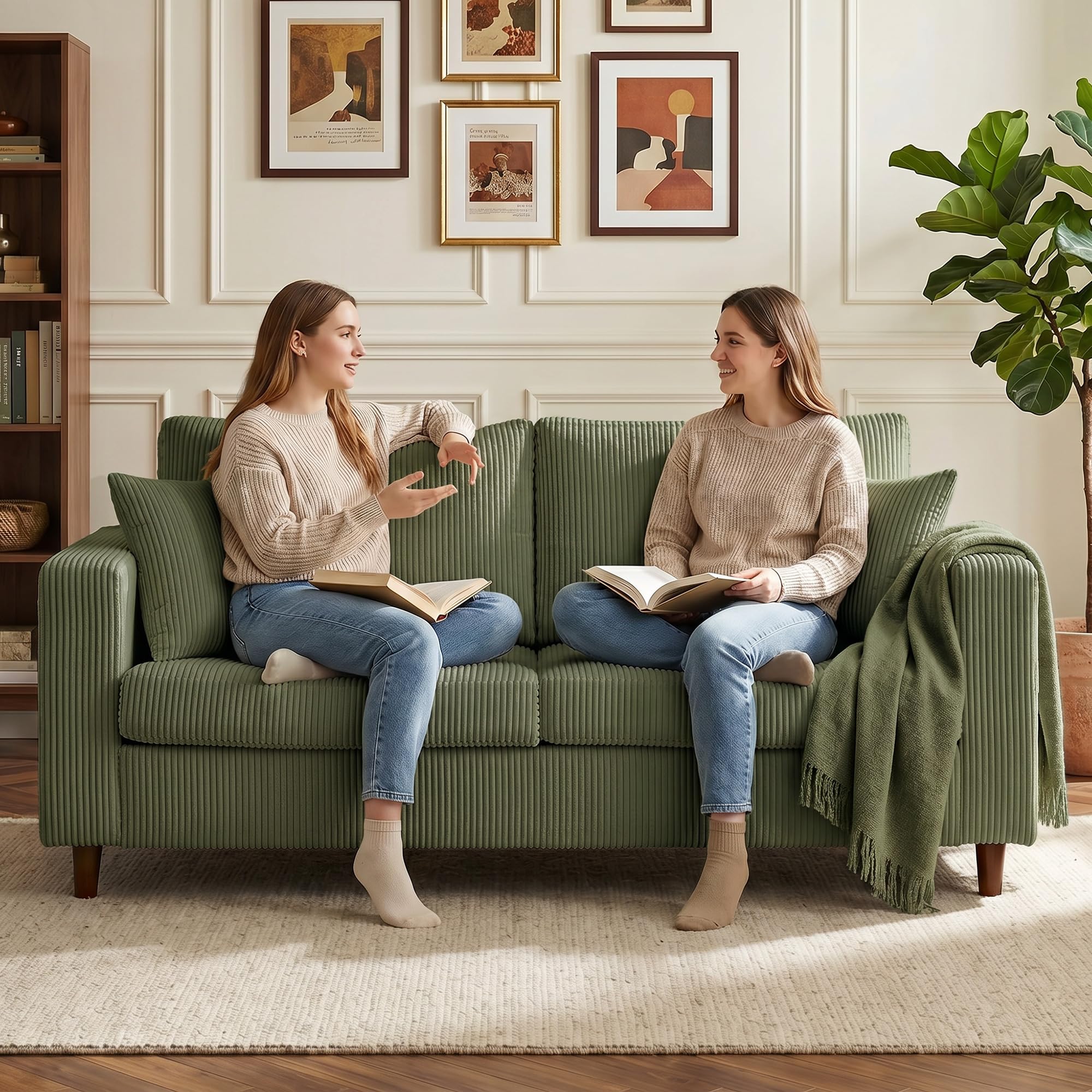 HOMCOM 2-Sitzer-Sofa Bequemes Cordsofa mit Breiten Armlehnen 170 cm Grün