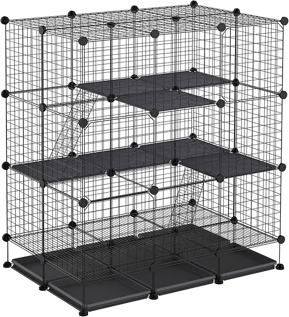 Cage métallique modulable pour chinchilla - 3 niveaux, 4 portes, 111x75x119 cm