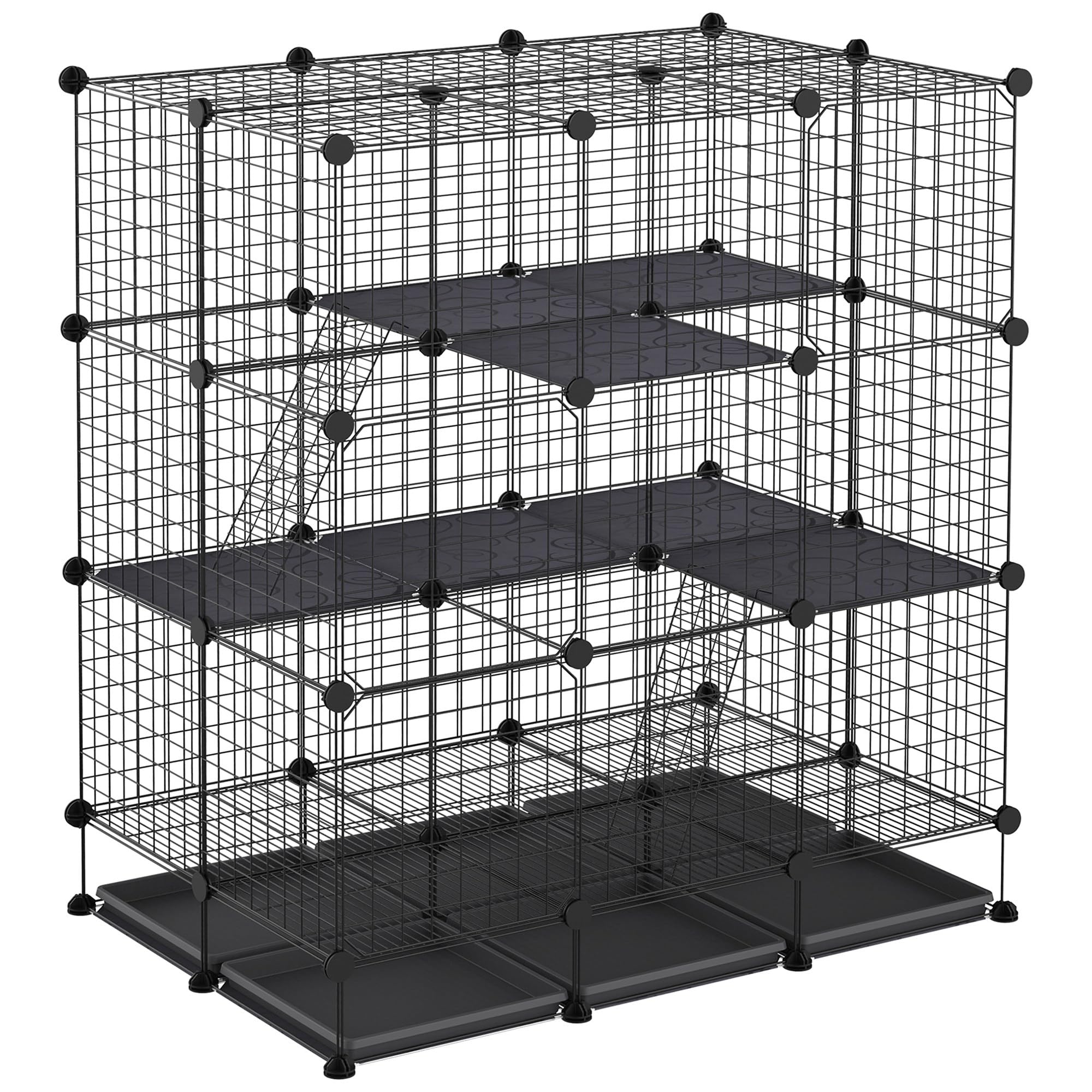 PawHut Recinzione Metallica per Piccoli Animali Montaggio Fai-da-Te Parco Metallico Smontabile a 3 Livelli Gabbia per Animali Domestici Piccoli 111x75x119 cm Nero