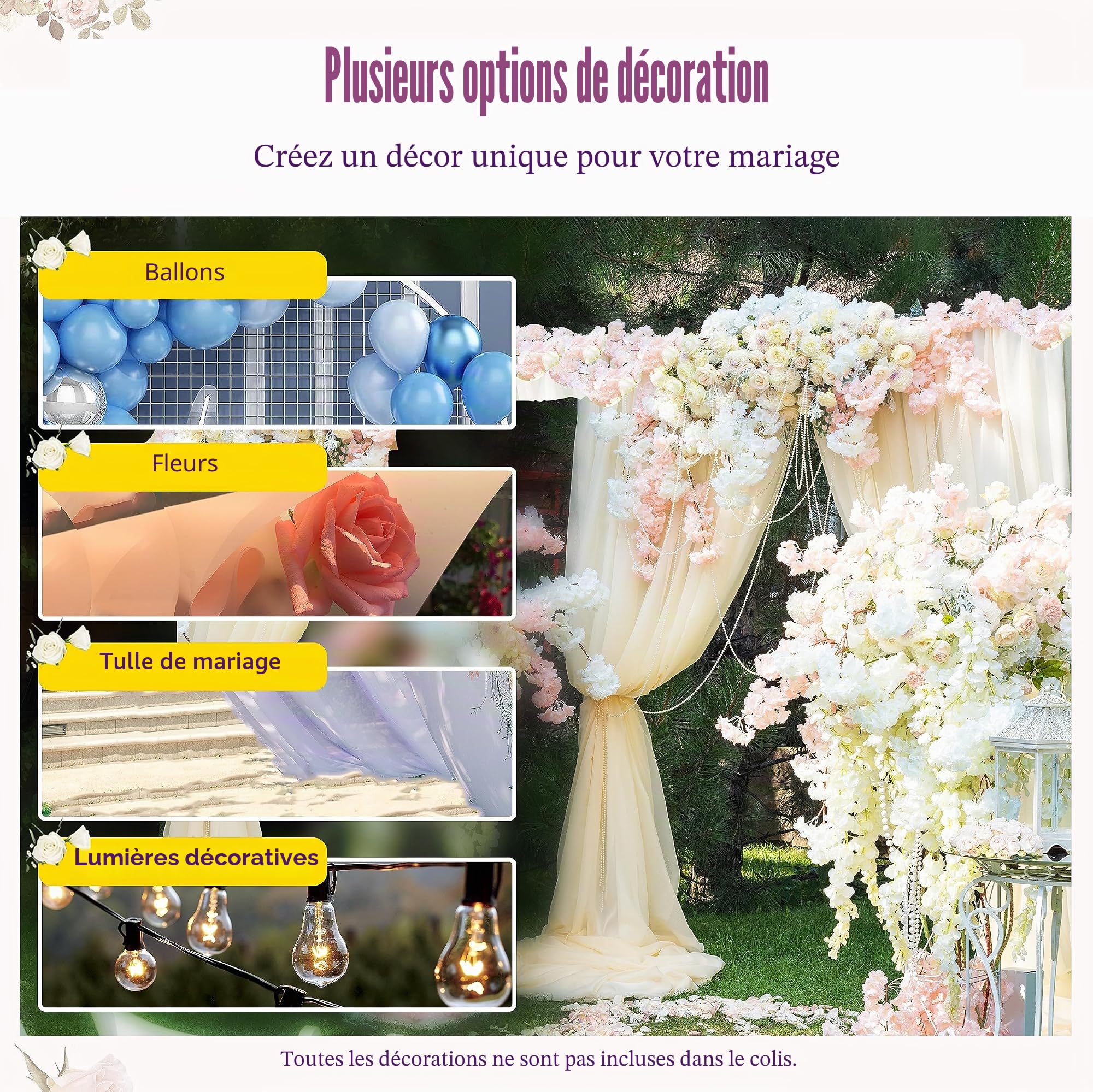 Arche de mariage 3 x 6 m - Support de fond robuste avec bases lestées en acier inoxydable pour fête de mariage, studio photo, jardin