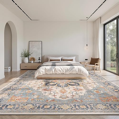 Miniatura 346 de Rugland Alfombras de área de 8 x 10, alfombra lavable resistente a las manchas, alfombras antideslizantes para sala de estar, alfombras tribales