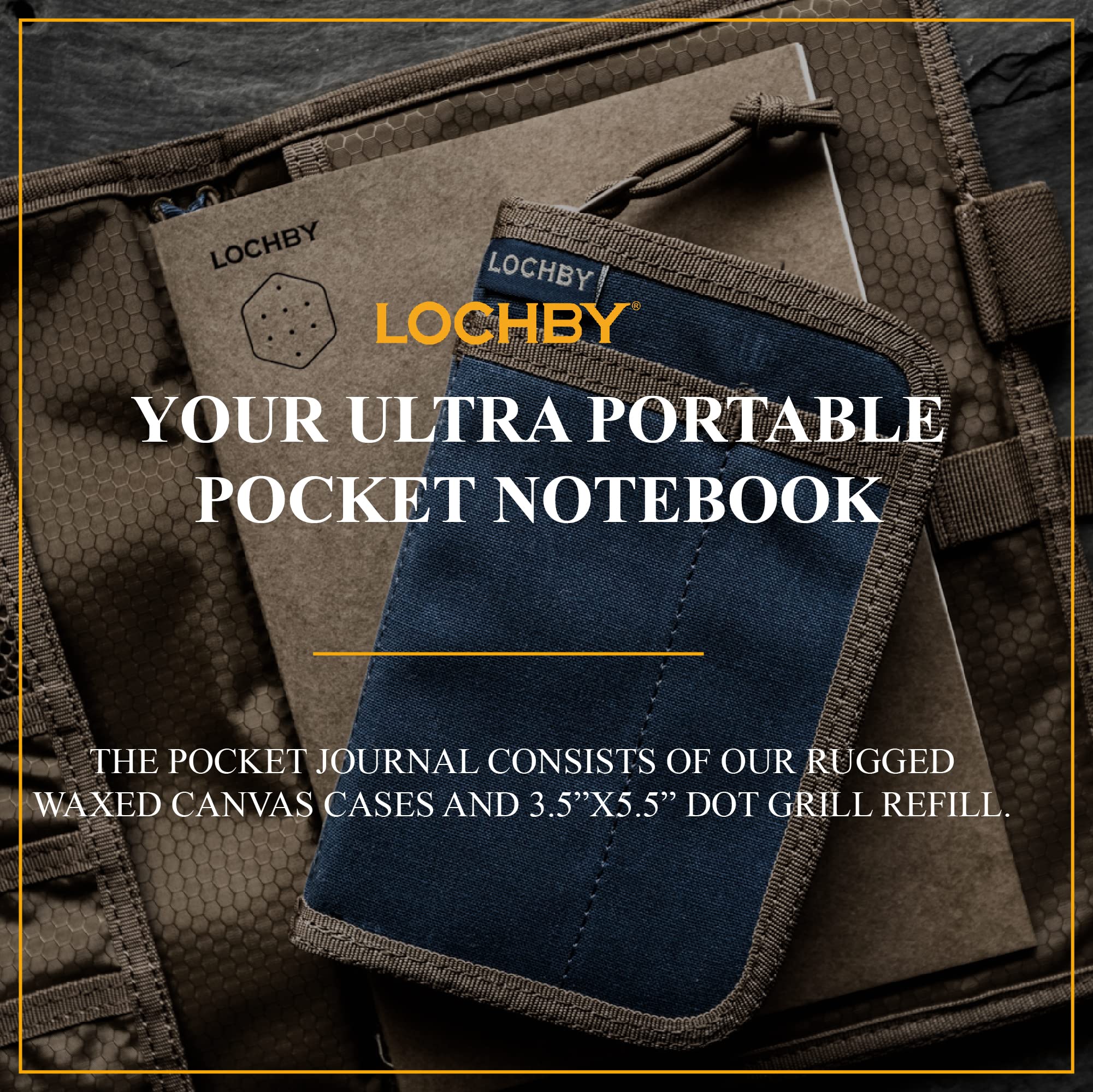 LOCHBY Pocket Journal with Zipper, Waxed Canvas Notebook Cover for Field Notes, Moleskine Cahier Journal with Pen Holder fits 3.5" x 5.5" Pocket Notebook, Everyday Carry EDC (Navy)