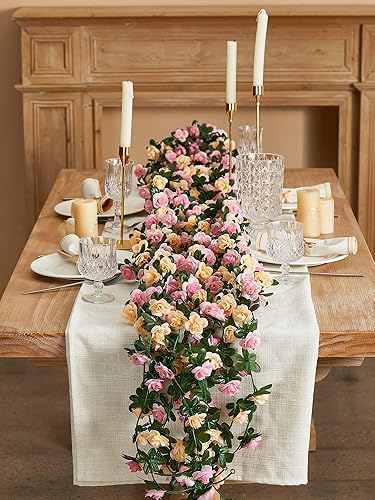 Miniatura 4 de PARTY JOY 8 guirnaldas de flores de 65.6 pies, flores artificiales de vid de rosas falsas, guirnalda de hiedra de rosas colgantes para decoración de