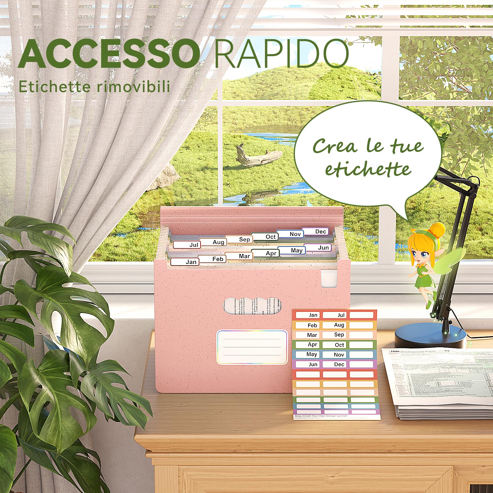 EcoStash Cartella Portadocumenti A4, 12 Tasche Porta Documenti in Paglia di Grano, Raccoglitore Documenti Espandibile per Ufficio Casa, Senza BPA, Ritorno alla Natura, Vita Sana - Rosa Fragola