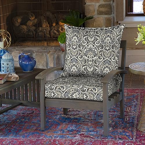 Miniatura 2 de Arden Selections Juego de cojines de asiento profundo para exteriores de 24 x 24 pulgadas, negro Aurora Damasco
