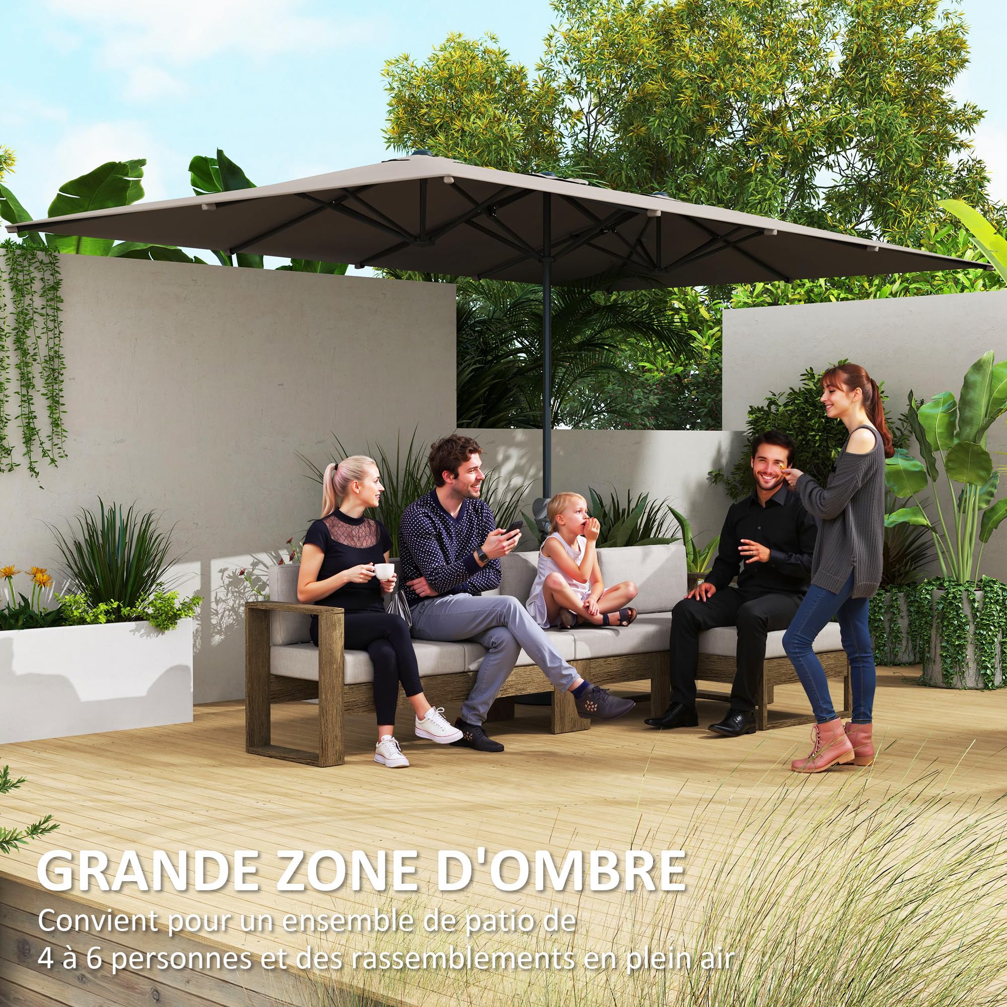 Parasol de Jardin Extérieur Double Rectangulaire 451 x 264 cm Gris Foncé