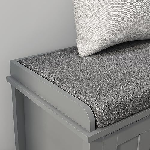 Miniatura 8 de HOMCOM Banco otomano de almacenamiento para zapatos de entrada con puertas correderas, estantería ajustable, 6 compartimentos y asiento acolchado,