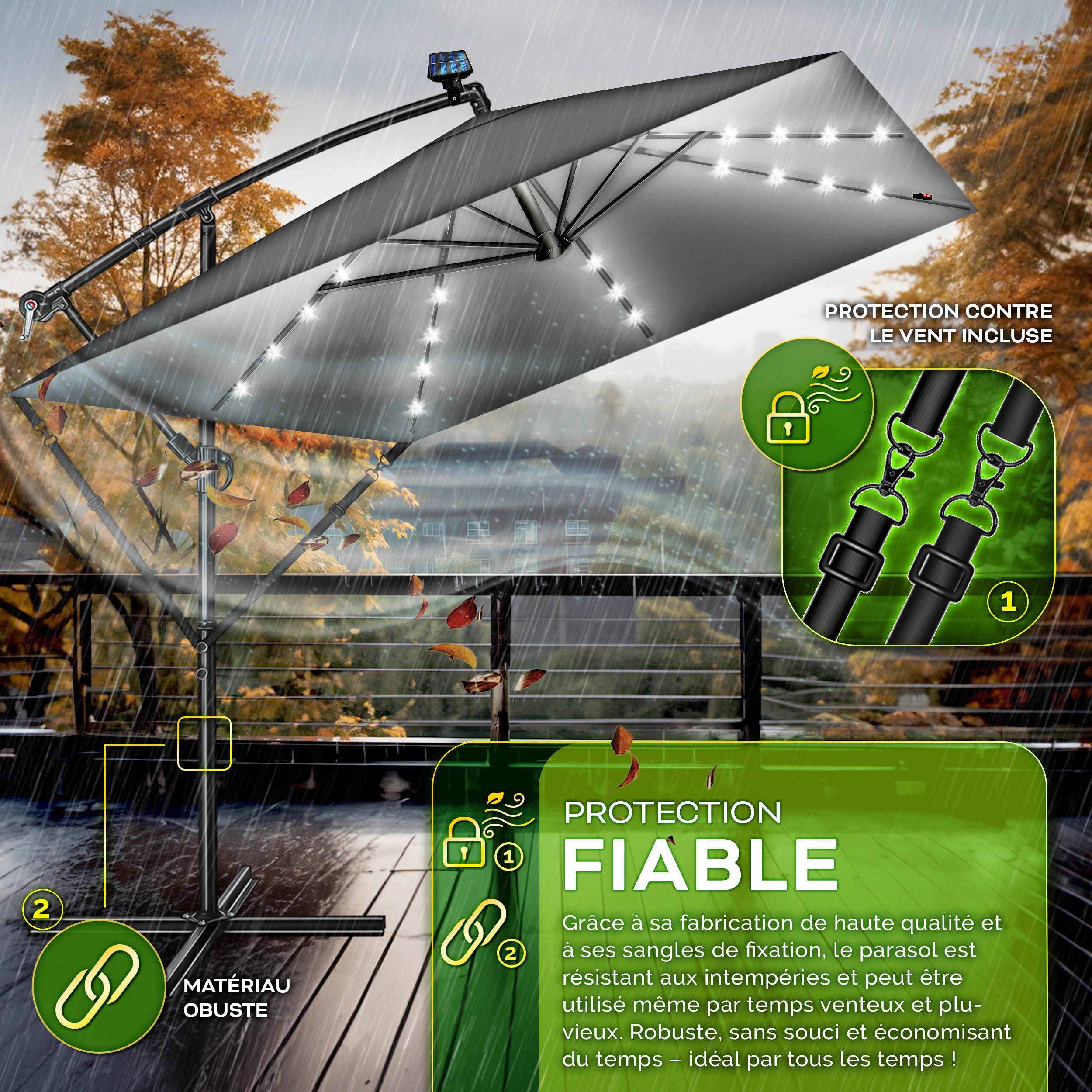 tillvex® Parasol déporté Rectangulaire Ø 330 cm + Housse de Protection & contre le vent | Parasol à manivelle carré avec support | Parasol de jardin Extérieur Anti-UV en aluminium