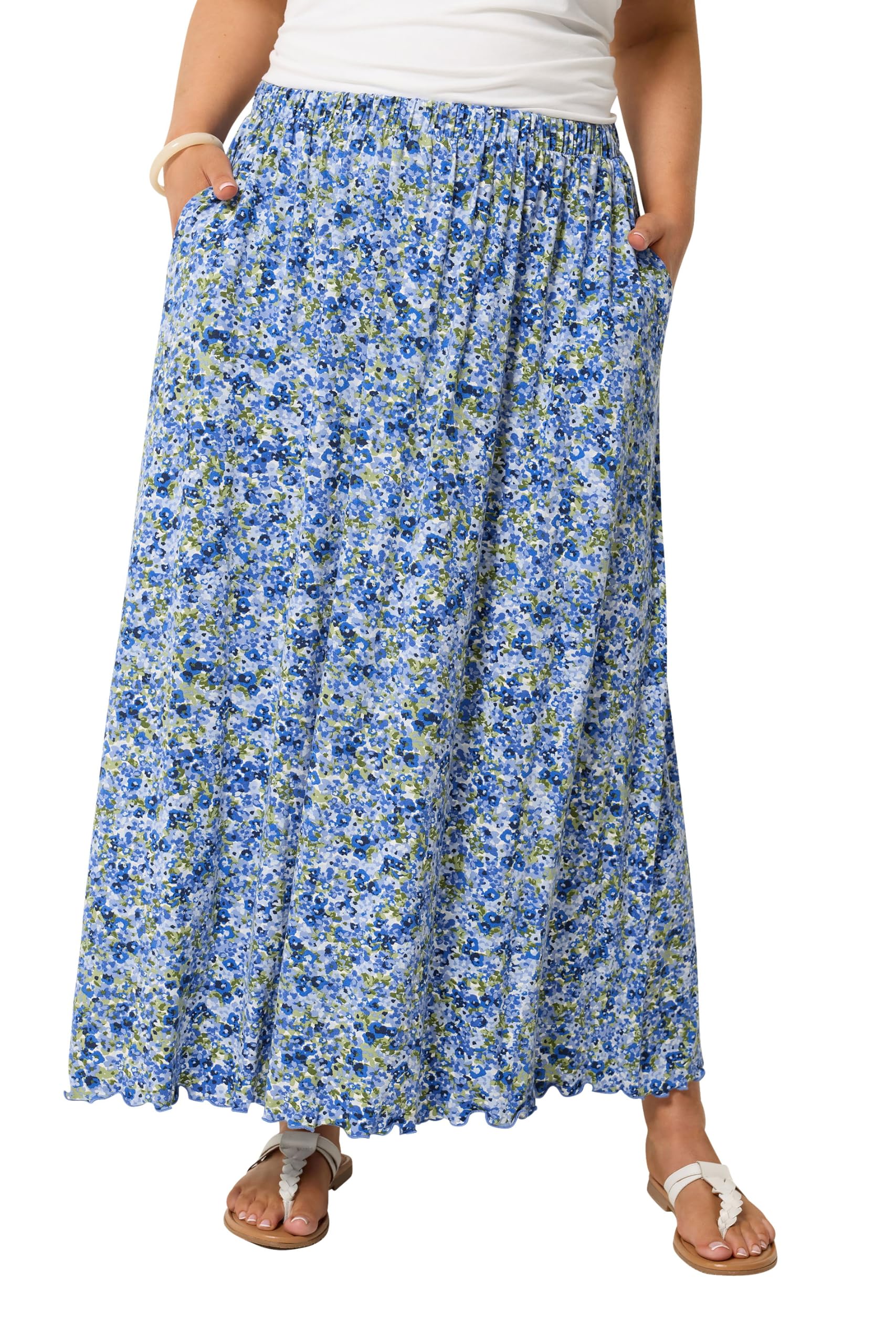 Yours Curve Floral Print Maxi Skirt - Women's - Plus Size Curve Blue
