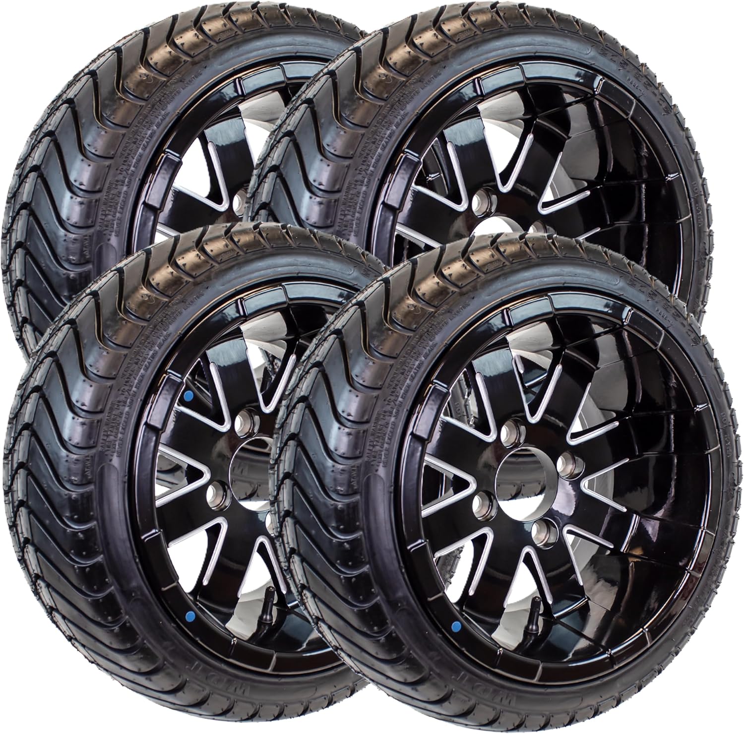 eCustomrim 4-Pack 215/35-12 Trailer Golf Cart ATV Offroad Tire On 12X7 Gloss Black Rim B2