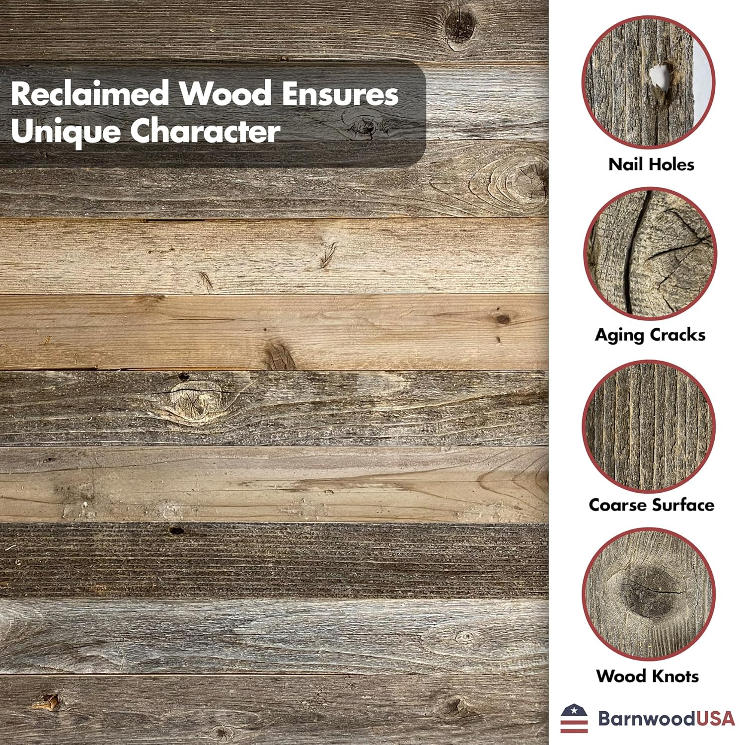 Rustic 36" Weathered Gray Reclaimed Wood Planks, Set of 6