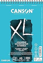 CANSON XL Watercolour 300gsm A5 Paper, Cold Pressed, Spiral Pad Short Side, 20 White Sheets, For Professional Artists