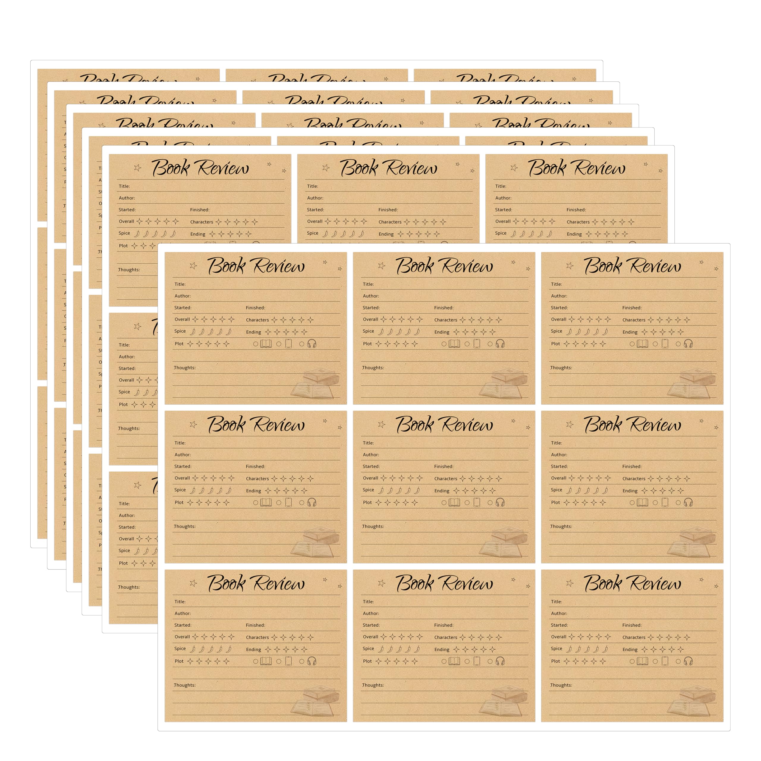 Lot de 300 étiquettes autocollantes pour critiques de livres pour la rentrée scolaire, les journaux de lecture, les listes d'étudiants, les vers de bibliothèque (papier kraft)