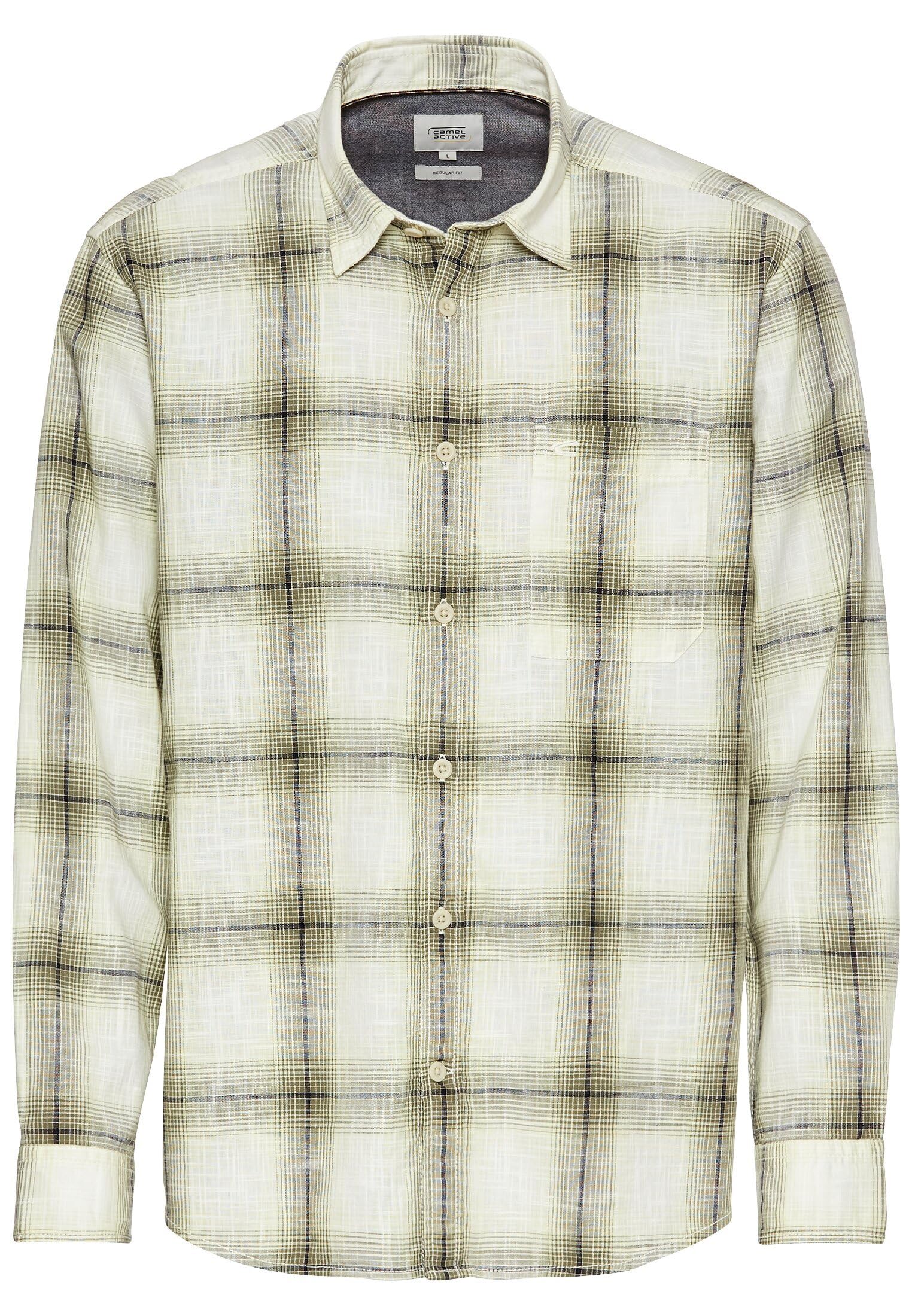 camel active Men's Plaid Long Sleeve Cotton Shirt