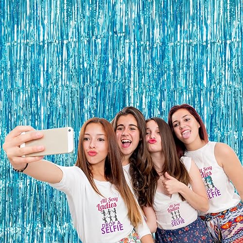 Miniatura 6 de Decoración de Halloween, paquete de 4 cortinas de flecos de papel de oropel de 3.2 x 8.2 pies, cortinas de fondo con adhesivo, fondo de cabina de