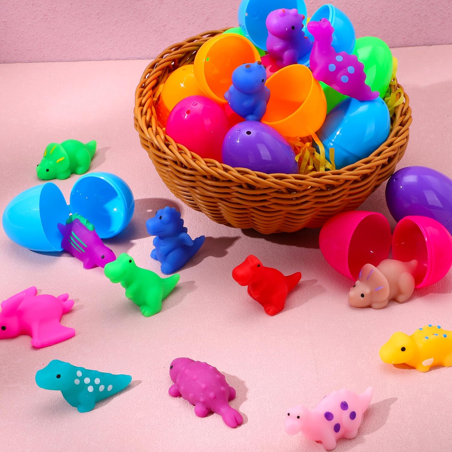 JOYIN 24 Pcs Easter Prefilled Eggs with Mochi Squishy Toys, Dinosaur Stress Reliever Squishy Toy for Easter Theme Egg Hunt, Kids Party Favor, Basket Stuffers Filler, Classroom Prize Supplies - Image 4