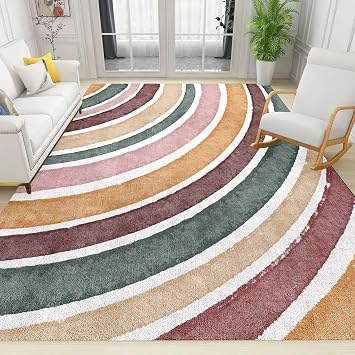 Colorful Abstract Boho Rainbow Area Rug, Non Slip Print Rugs, Stain Resistant Durable Carpet for Indoor Living Room Bedroom Office Decor Mat - 4 ft x 6 ft, Style-20