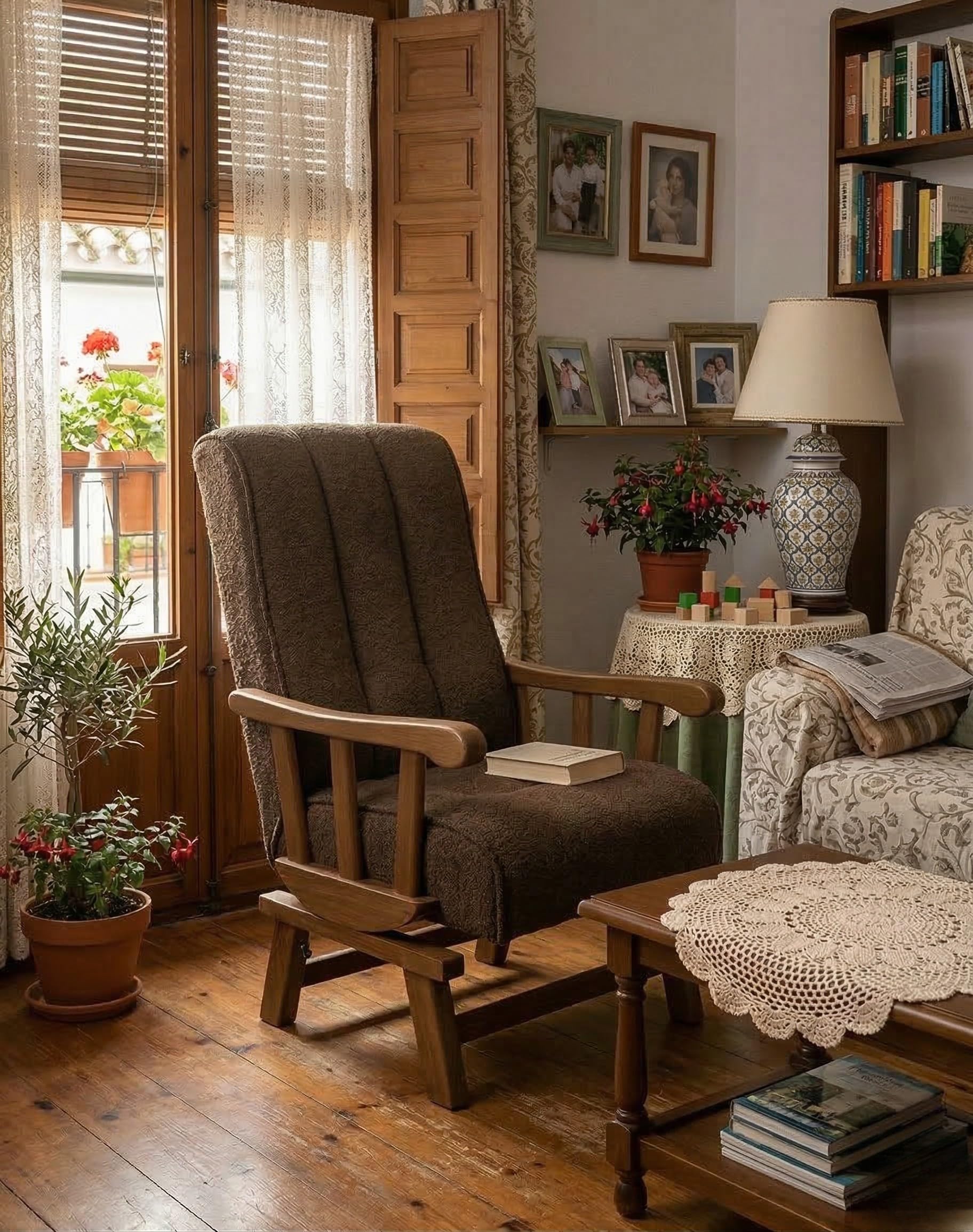 Mecedora Clásica | Sillon Relax | Clasico - Brazos Madera | Ideal Lactancia, Lectura o Decoracion | Tapizado en Tela Antimanchas Ancho 60 Fondo 65 Alto 105