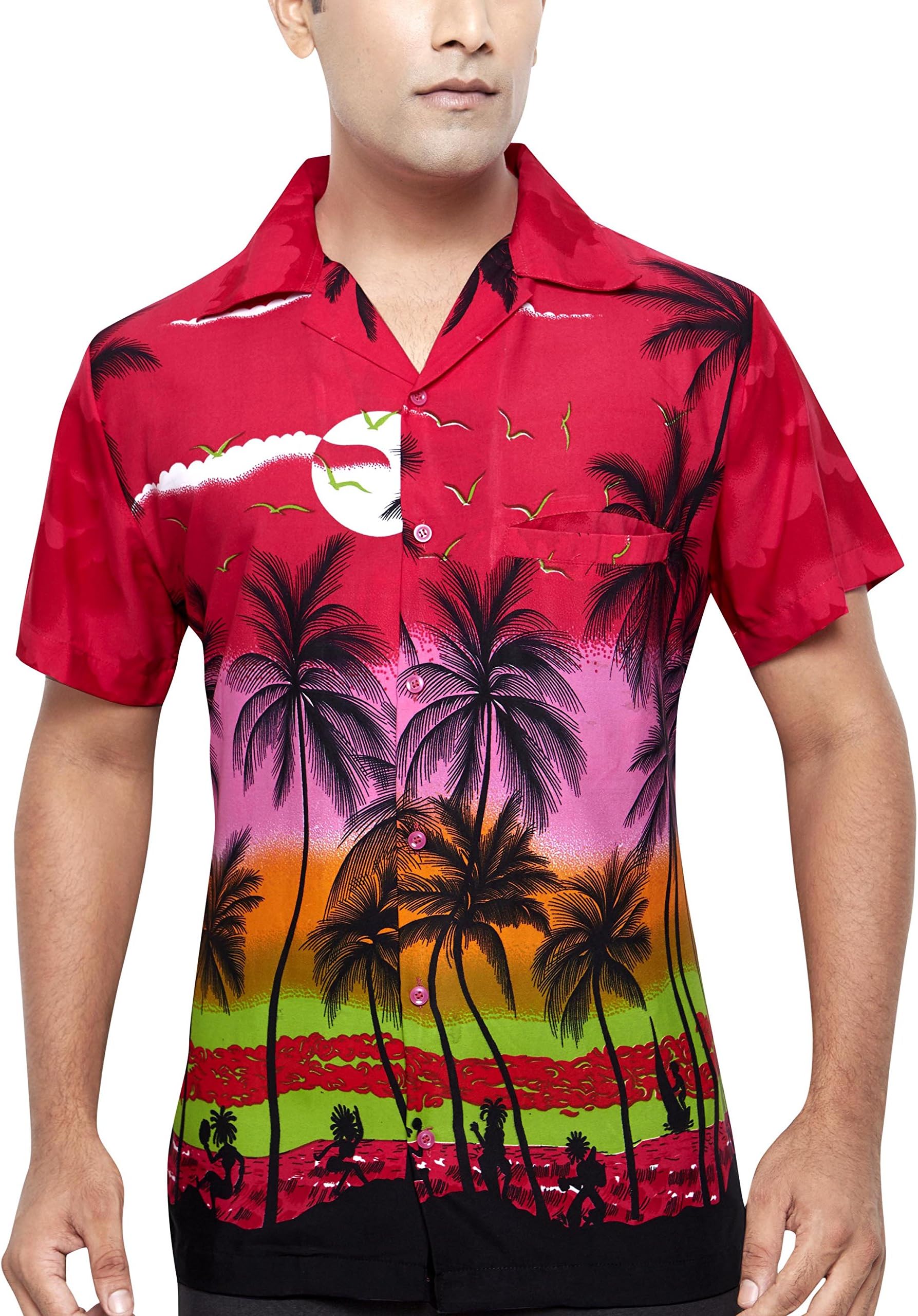 TROPICAL VIBES Men's Regular Fit Classic Short Sleeve Casual Floral Hawaiian Shirt S Red