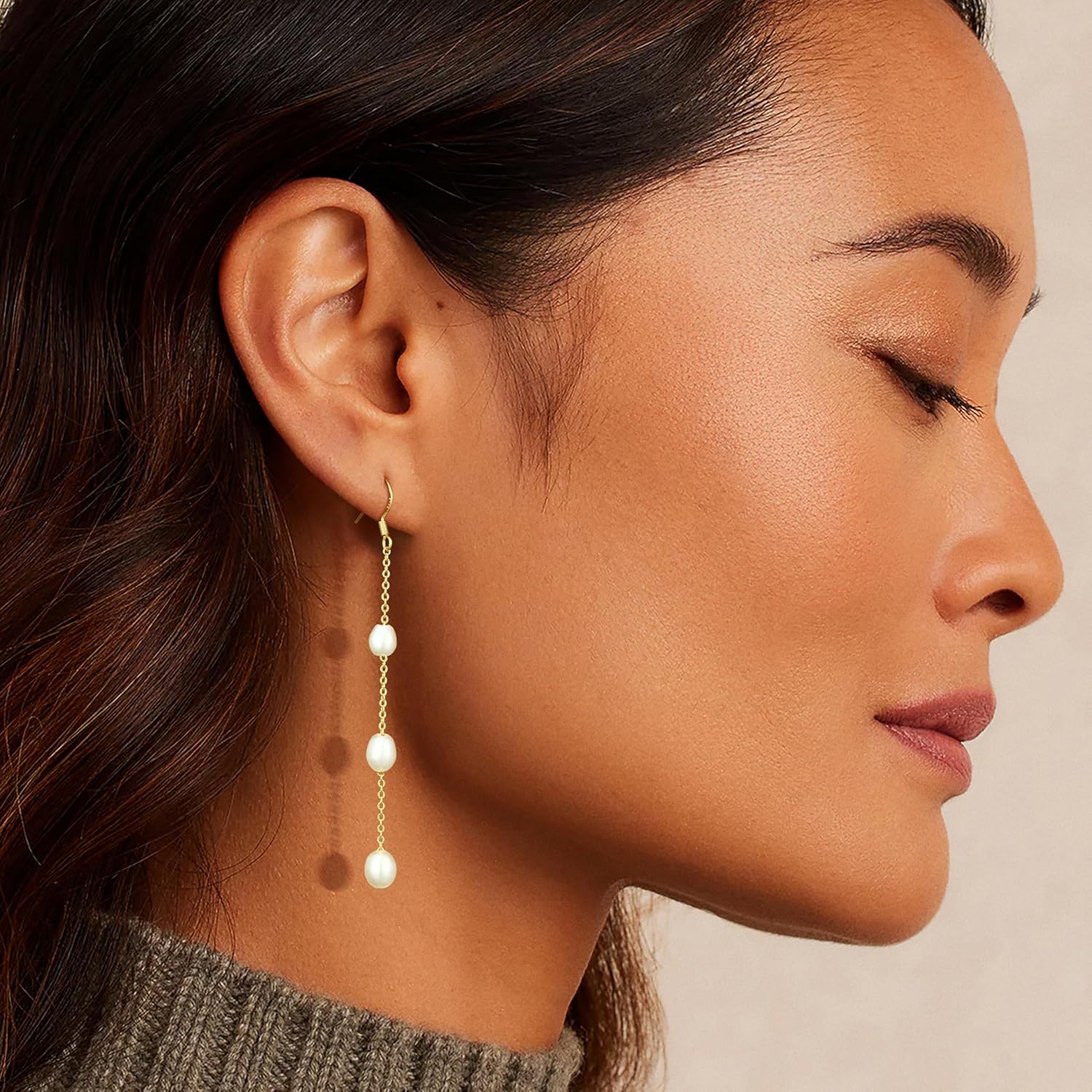 Tasiso Dangle Pearl Drop Earrings For Women Trendy 14K Gold Plated Long Threader Chain Dainty CZ Stud Earrings Hypoallergenic Cute Small Hoop Earrings Jewelry - Image 3