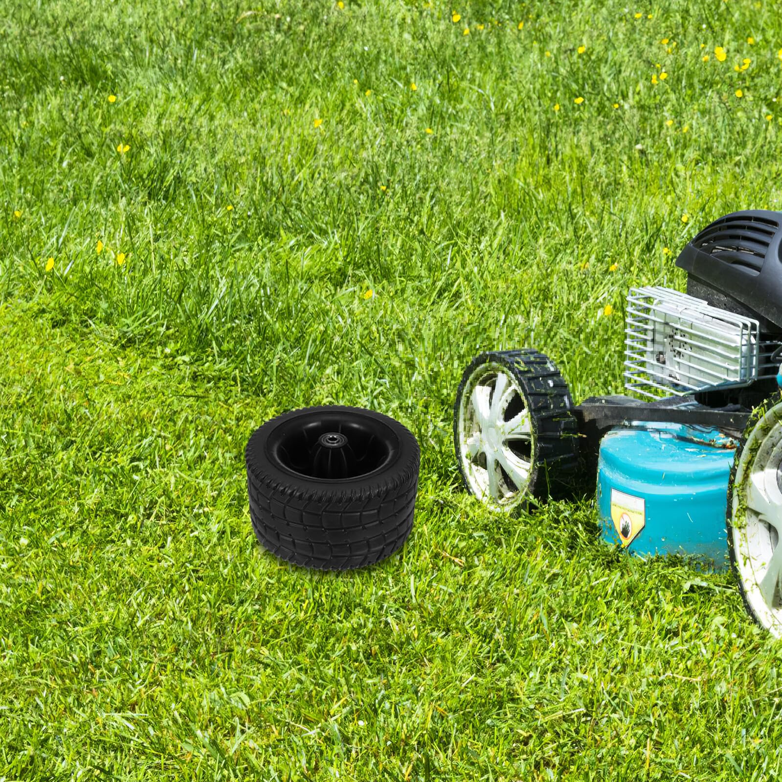 Ruedas de Repuesto para Cortacésped de 4 Piezas, Goma Negra | 7 Pulgadas con Rodamiento, Orificio de 8mm, para Carro Utilitario y Remolque de Jardín