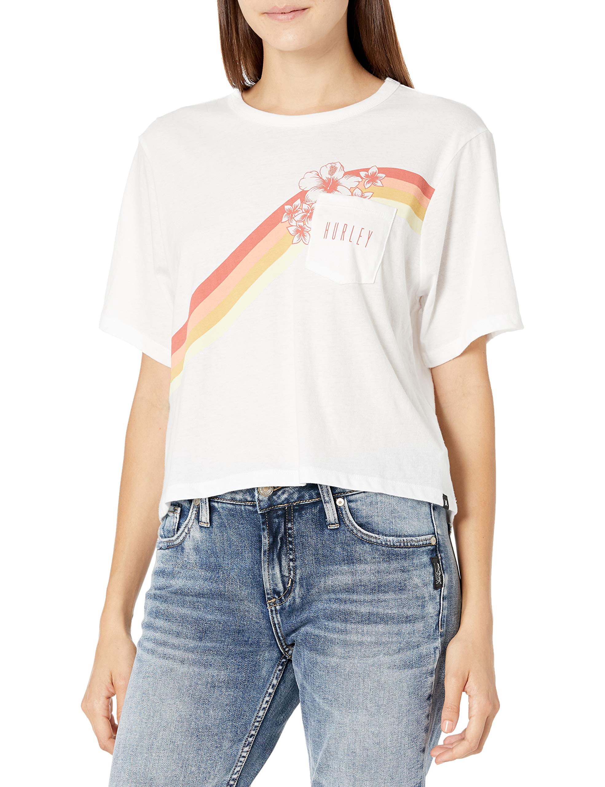 Hurley W Seagull Stripes Pkt Crew SS White