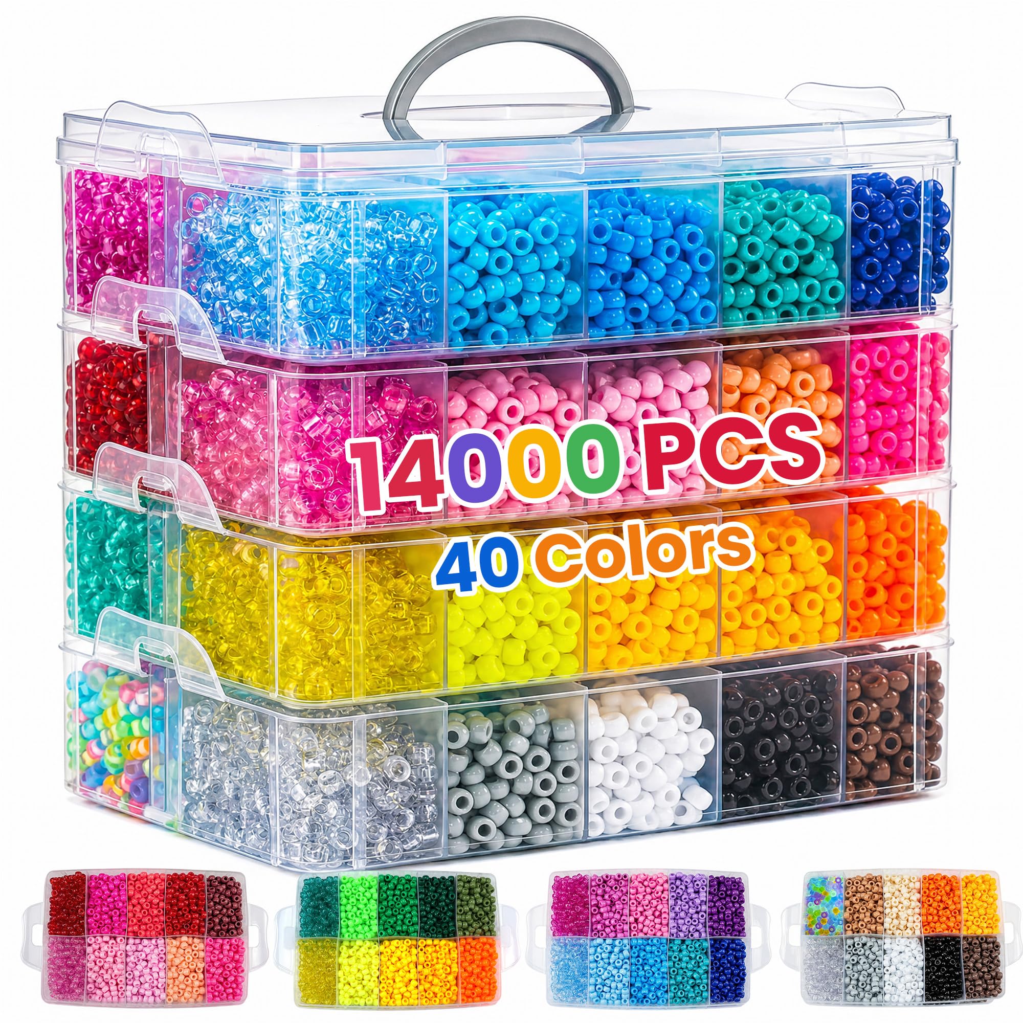 Photo 1 of 14000Pcs Pony Beads Kit, 40 Colors Rave Kandi Beads Bracelet Making Kit