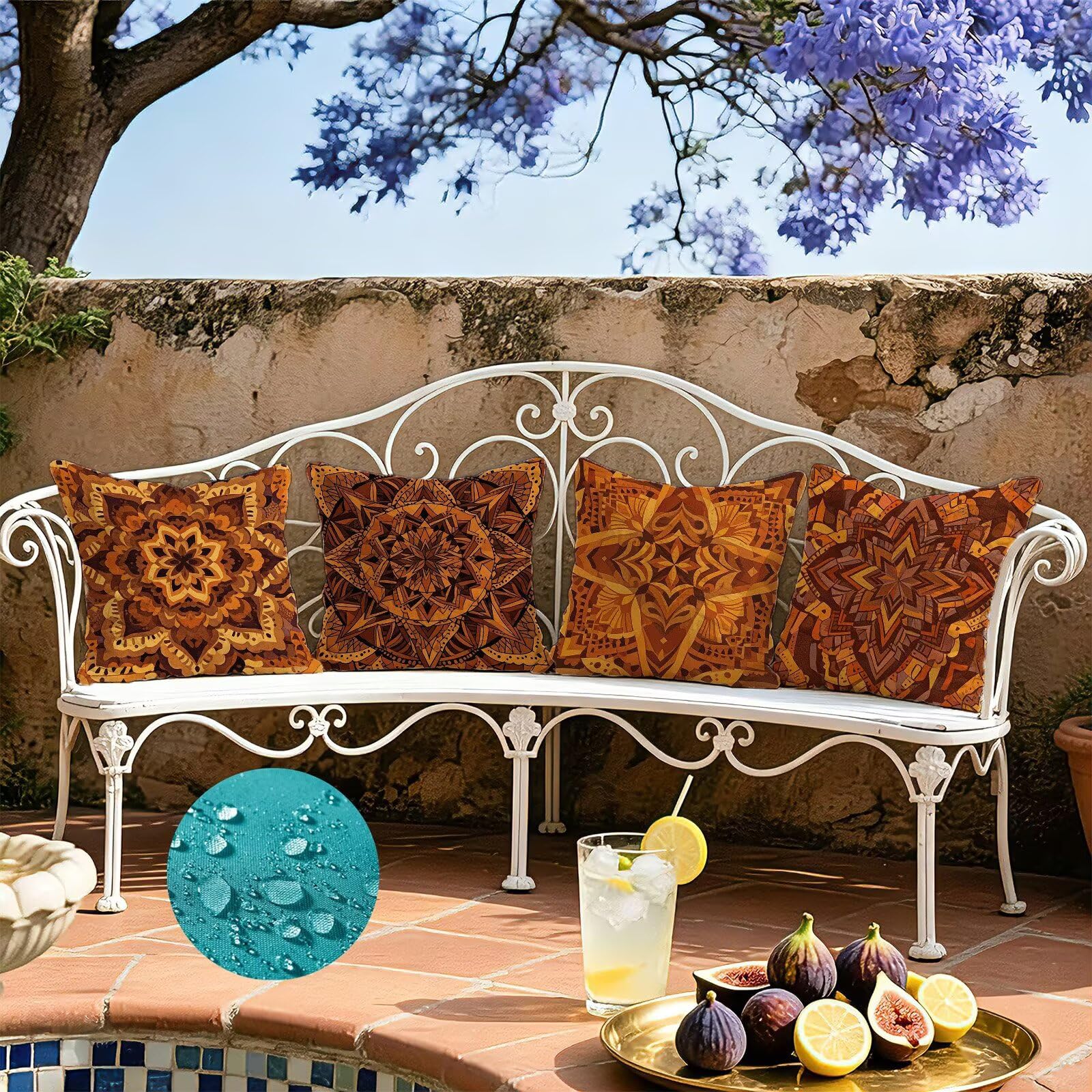 Coussin Exterieur Impermeable Jaune, Taie Oreiller 45x45 Set de 4, Cod-3406