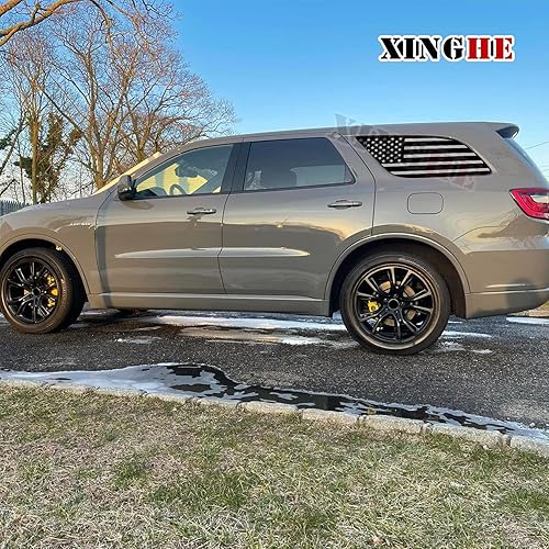 Miniatura 6 de Xinghe Calcomanía de la bandera estadounidense para ventana trasera perforada para Dodge Durango 2014-2023, vinilo blanco y negro, para Dodge