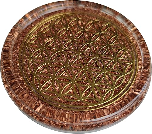 ORGONITE ORGONE - Posavasos de 4 pulgadas, diseño de flor de la vida, placa de carga de agua, cúpula reversible