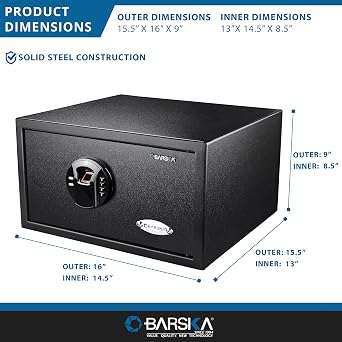 Barska AX12840 Biometric Fingerprint Keypad Security Home Safe 0.99 Cubic Ft , Black