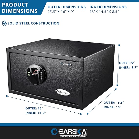 Barska AX12840 Biometric Fingerprint Keypad Security Home Safe 0.99 Cubic Ft , Black