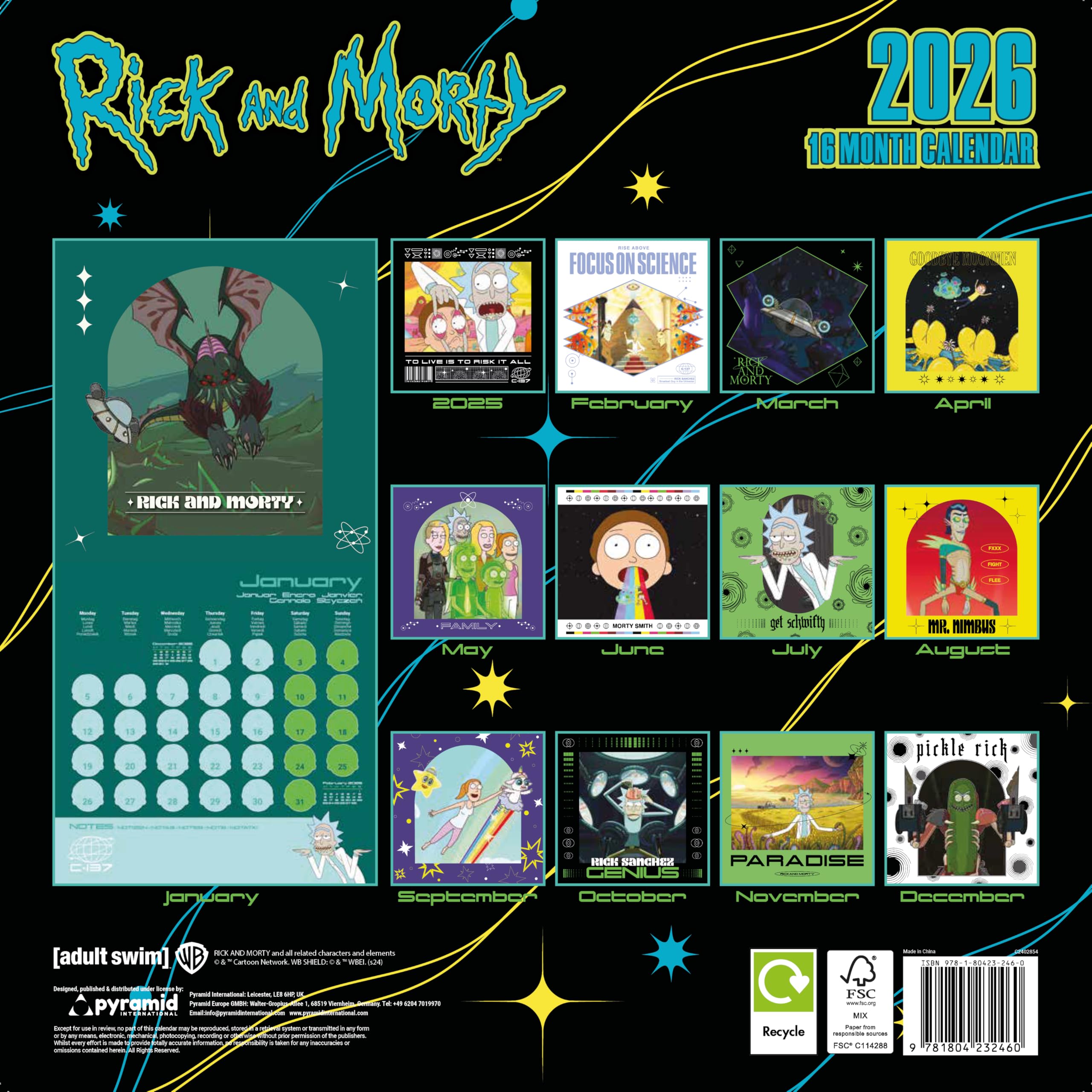 Calendario 2026 da parete rick and morty 30 x 30 cm