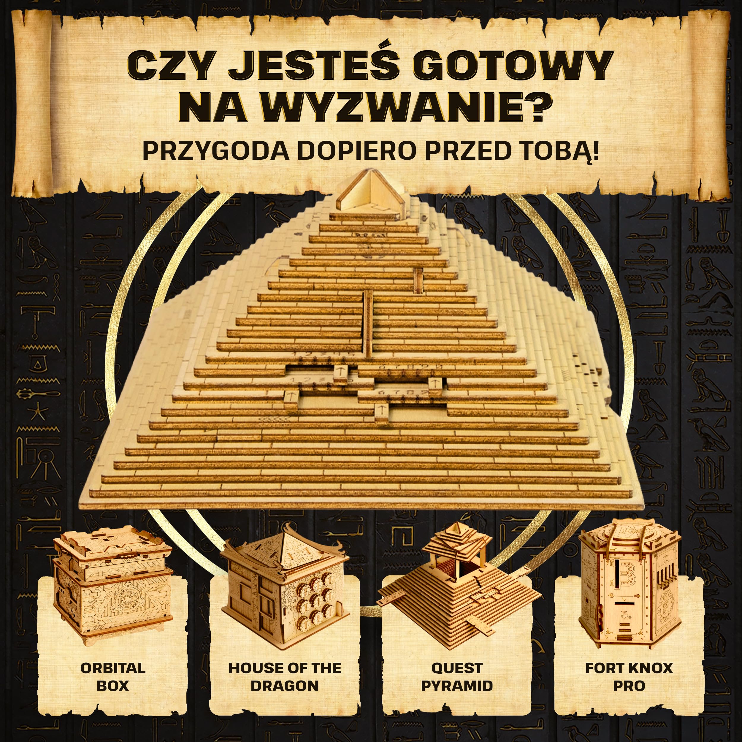 ESC WELT Quest Pyramid Puzzle Box - Escape Room w Pudełku - Zagadka Logiczna dla Dorosłych i Nastolatków - Pudełko z Ukrytą Przegródką - 3D Puzzle dla Dorosłych - Drewniane Puzzle