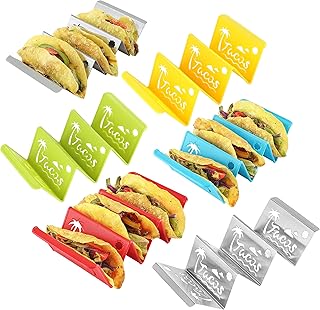 6PCS Taco Holder Stand, Stainless Steel Taco Holders Set of 2 and Plastic Taco Holders Set of 4, Taco Stands for 3 Tacos, Taco Shell Holder, Dishwasher & Microwave Safe, Perfect for Taco Tuesday